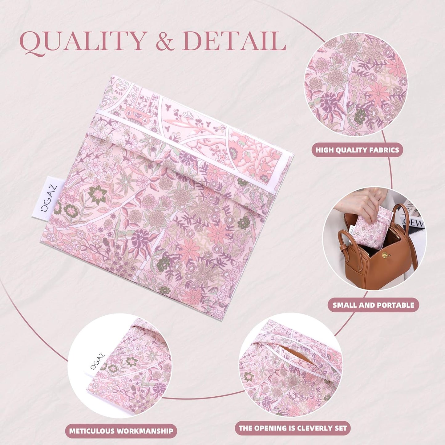 DGAZ Sanitary Napkin Storage Bag, Period Bag for Teen Aged Girls, Portable Period Bag for Panty Liners/Menstrual Cup/Small Tampons，Mini Makeup Bag for Purse(Peach Blossoms)