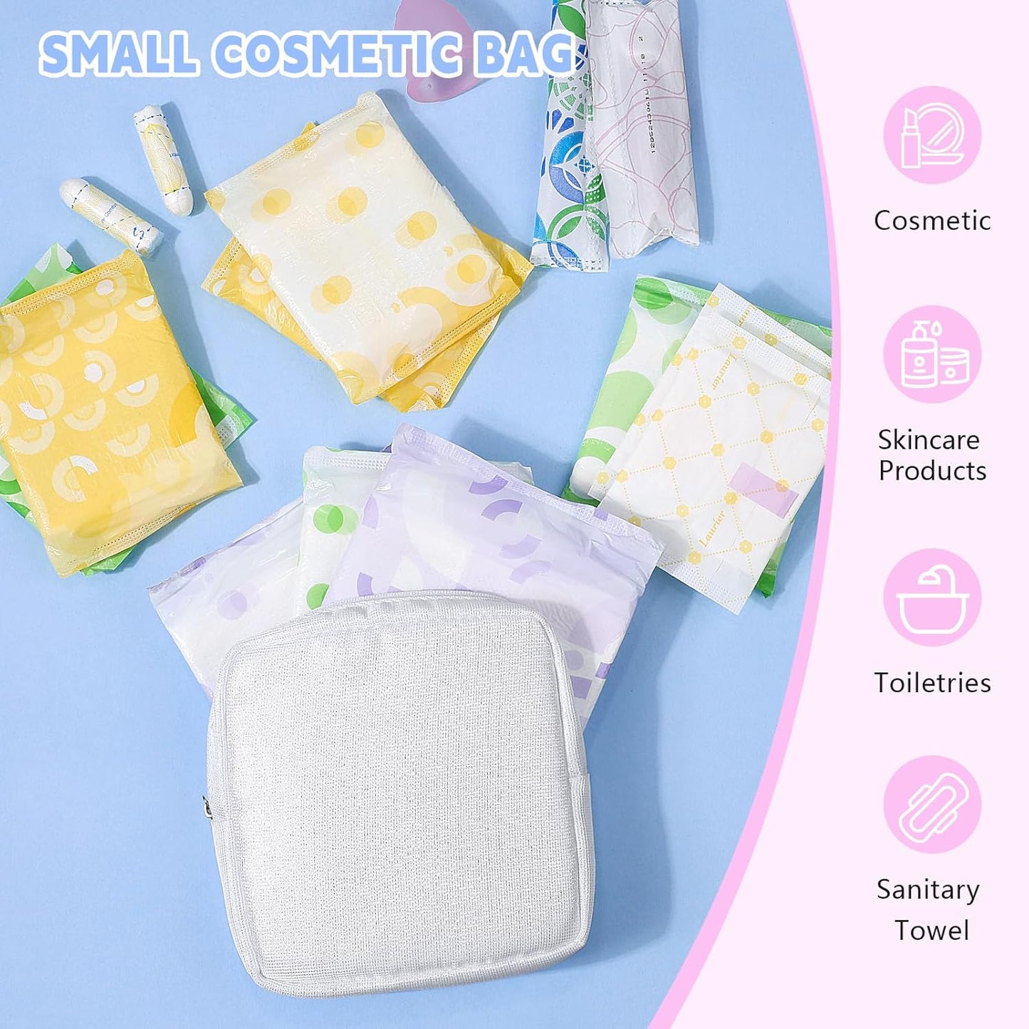 Period Bag for Teen Girls, Canvas Sanitary Napkin Storage Bag with Zipper, Portable Menstrual Pad Bag Tampon Holder for Purse