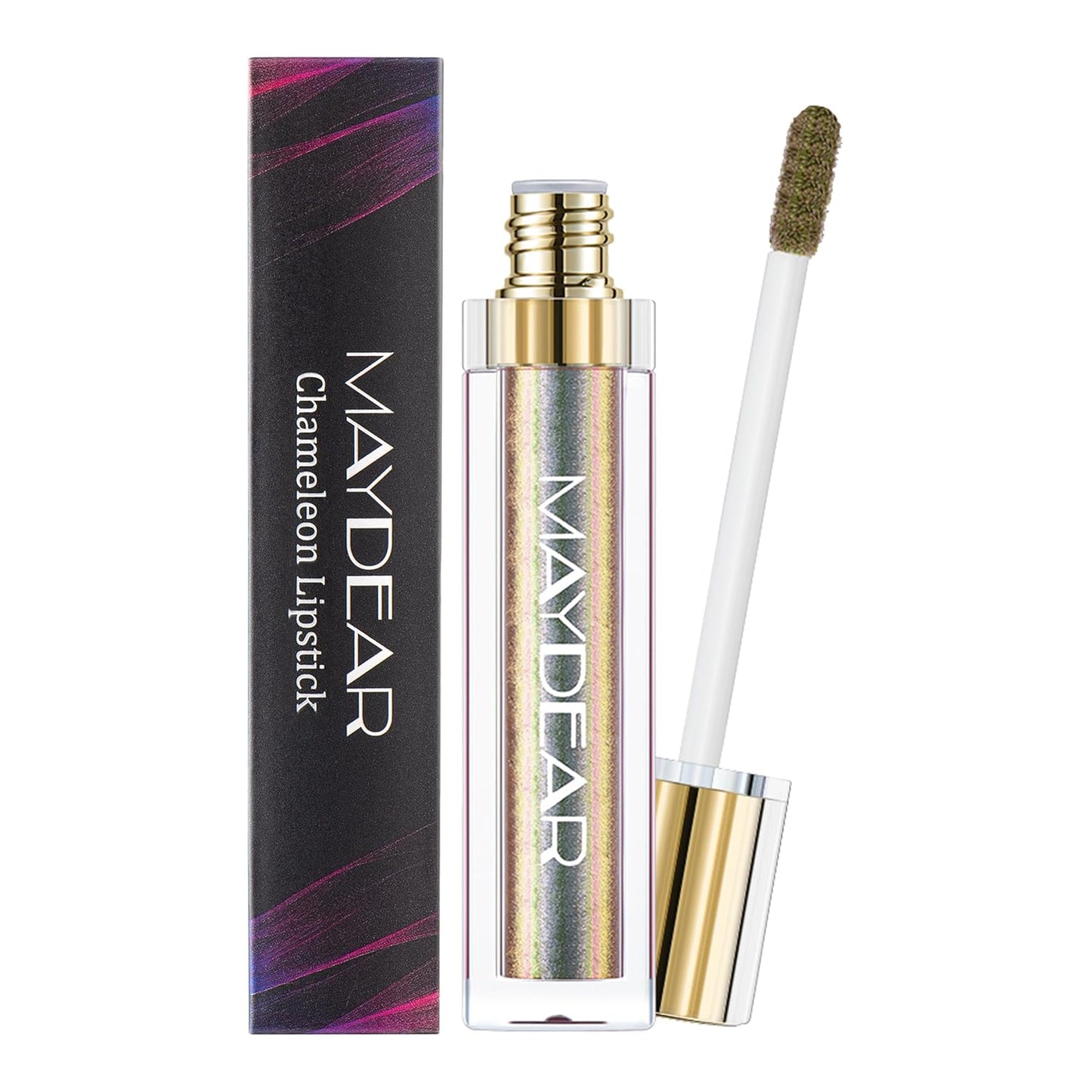 Maydear Chameleon Lipstick, High Pigmented Gold Lipstick for Women Metallic Shine Lip Gloss, Full-Coverage Multichrome Lipstick Long Lasting Rainbow Lip Makeup, Golden Bronze(07)