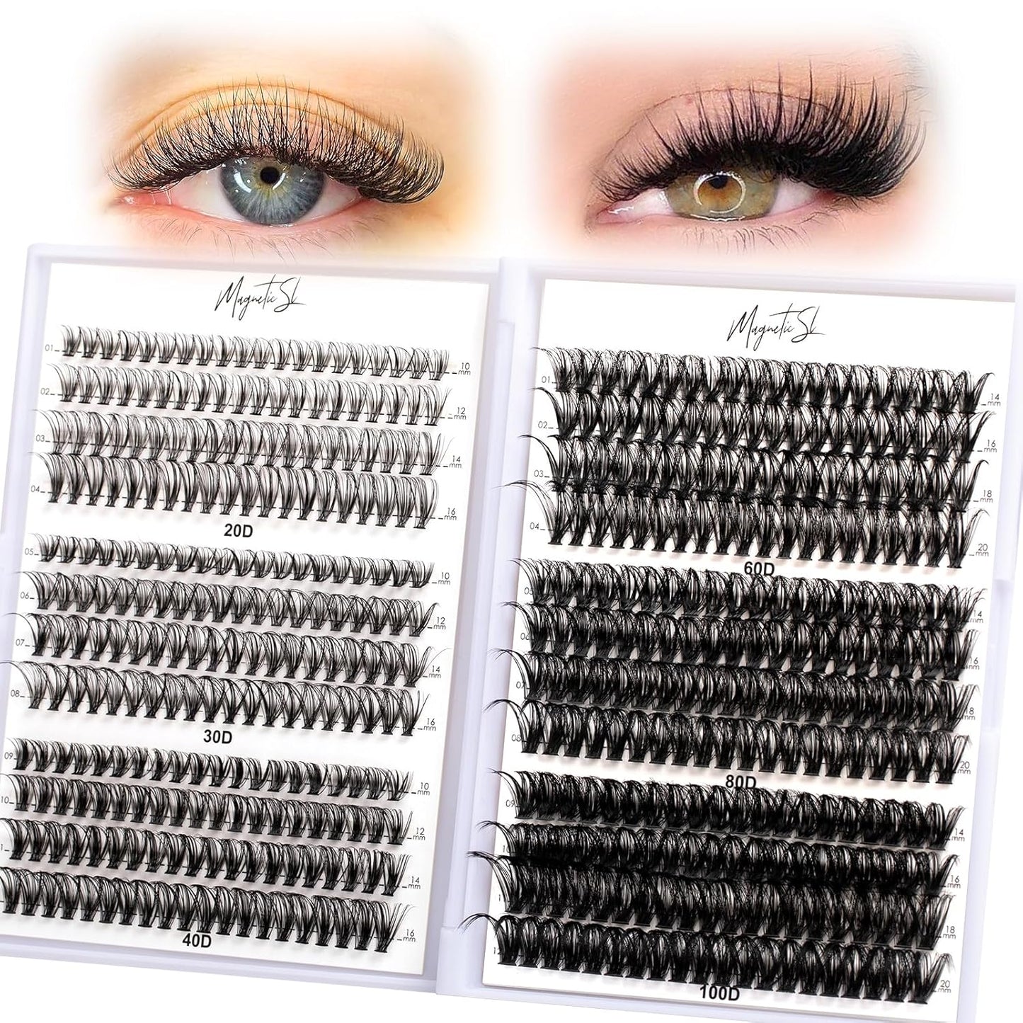 Lash Clusters 480 Clusters D Curl 10-20mm False Eyelash 60D 80D 100D Thick Eyelash Extension 20D 30D 40D Individual Eyelashes Multi-Style DIY Lash Extensions for Beginners(20D-100D-D, 10-20MIX)