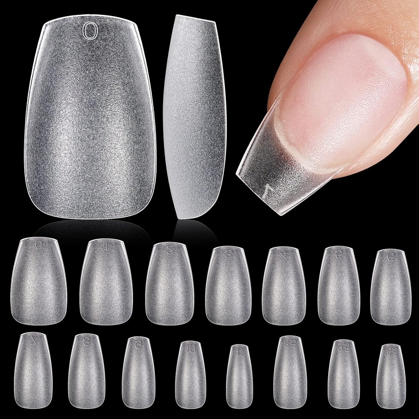 TOMICCA Short Coffin Nail Tips, 15 Sizes Full Cover Double Sided Matte Gel Nails, 240Pcs Acrylic Soft Pre Shaped Nail Tips Set for Nails Professional