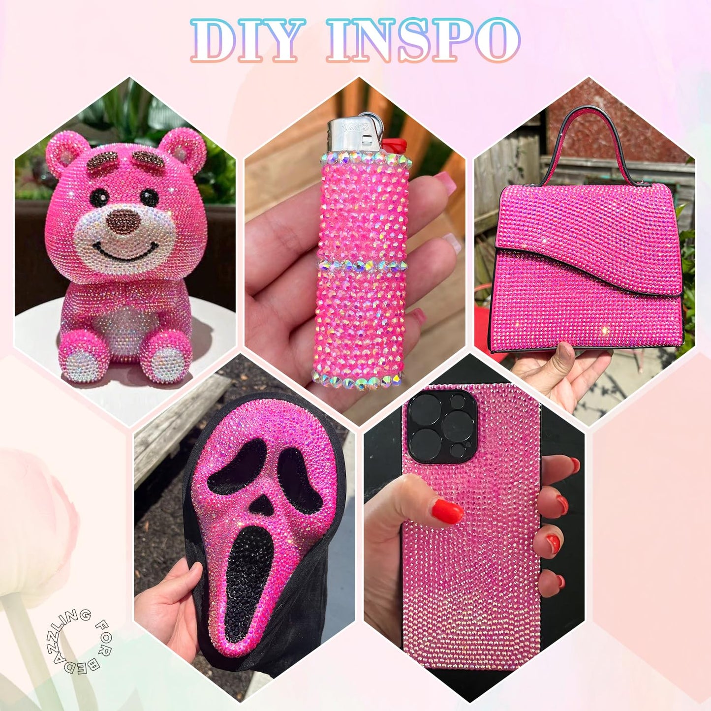 30000Pcs Resin Hot Pink AB Rhinestones for Bedazzling Crafting with b7000 Jewelry Glue, Bulk Flatback Gems Bedazzler Kit for Crafts Clothes Shoes Fabric Nail Diamond Art, Assorted Size 2/3/4/5/6mm