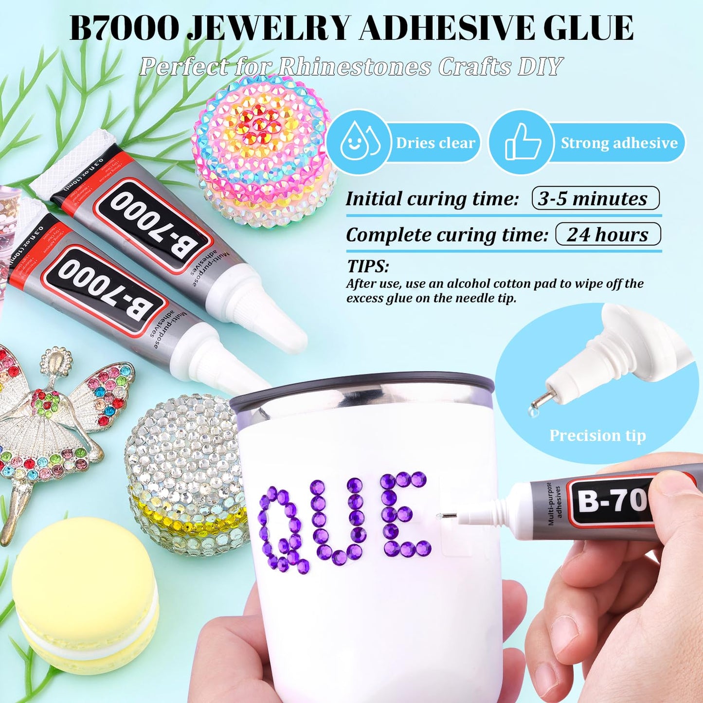 6000Pcs Resin Rhinestones for Bedazzling with 3Pcs B7000 Jewelry Glue, 1 Box Dark Purple Flatback Rhinestones for Crafting Crafts DIY, Crystals Gems for Clothing Shoes Tumblers Nail Art Makeup