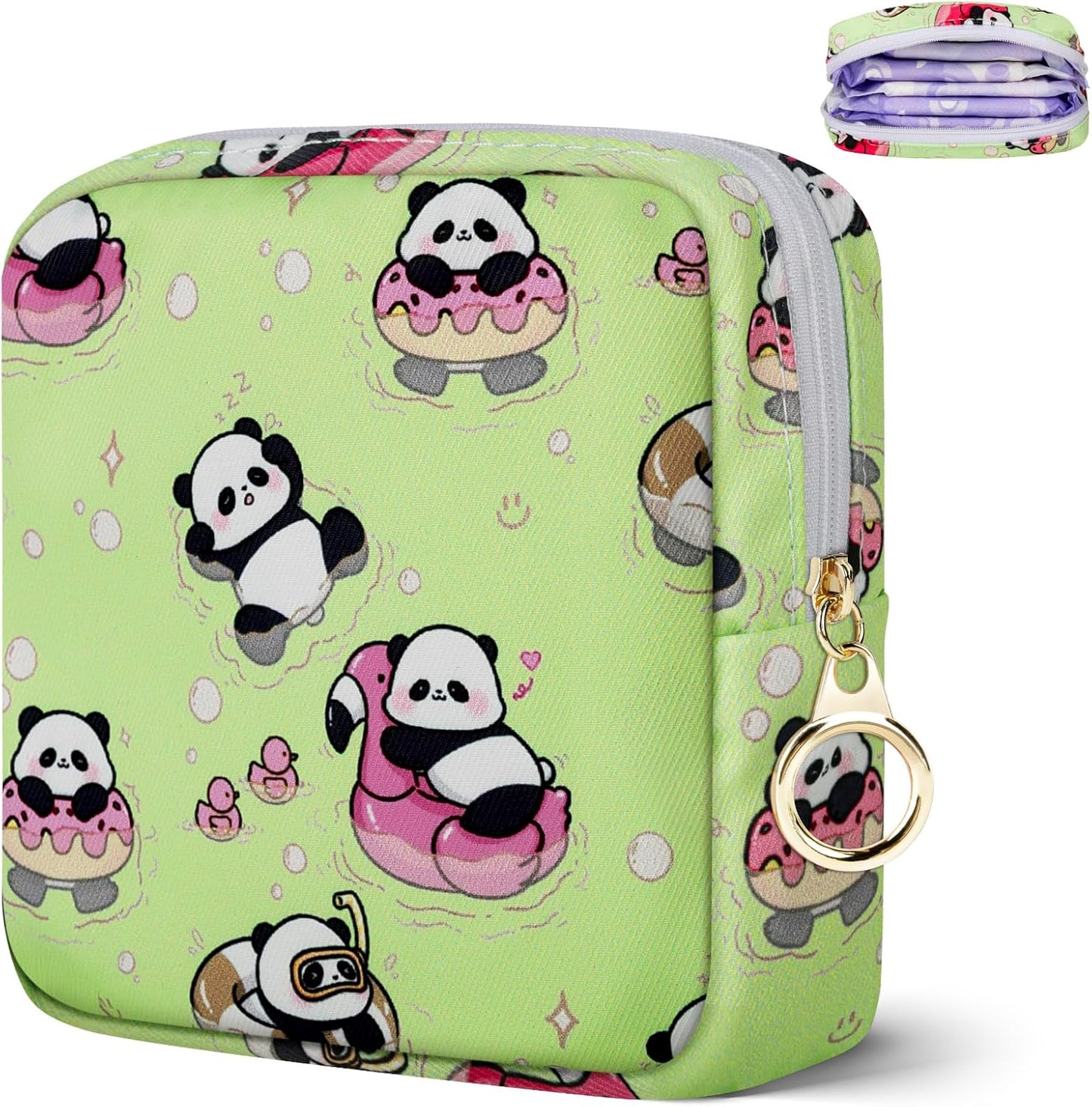 Tampon Holder for Purse, Canvas Period Bag Sanitary Napkin Storage Bag for Girls Womens, Portable Feminine Emergency Pad Period Pouch(Swimming Panda)