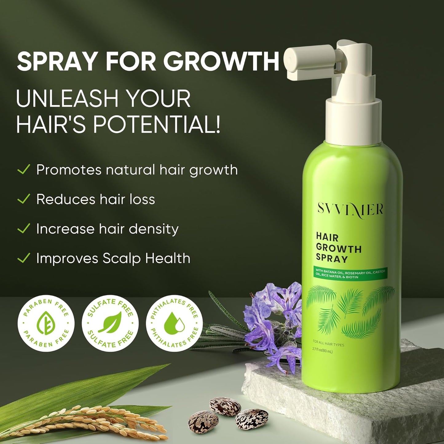 Hair Growth Serum Spray - with Rosemary Batana Oil Biotin for Hair Loss and Thinning - Thicker Fuller Longer - for Women and Men 2.7 Fl Oz (Pack of 1)