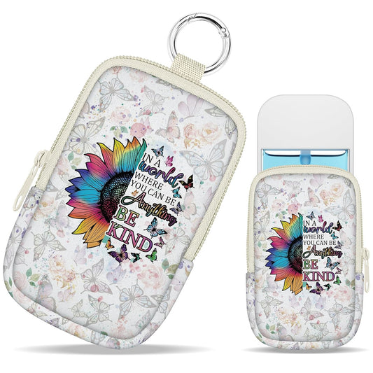 Sunflower Be Kind Hand Sanitizer Spray Case, Hand Sanitizer Holder Zippered Pouch, Cute Fashion Accessory with Snap Hook for Glow Mist and Power Mist 1FL OZ