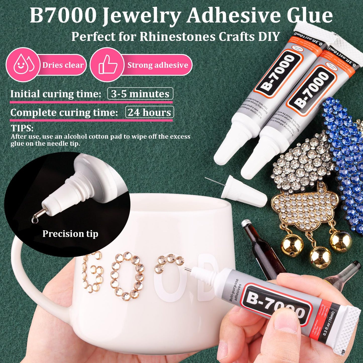 Resin Rhinestones for Crafting with B7000 Jewelry Glue, 2 Boxes Champagne Flatback Crystals with 3Pcs 10ml Glue for Bedazzling Crafts DIY Nail Art Makeup，Non Hotfix Gems for Clothing Shoes