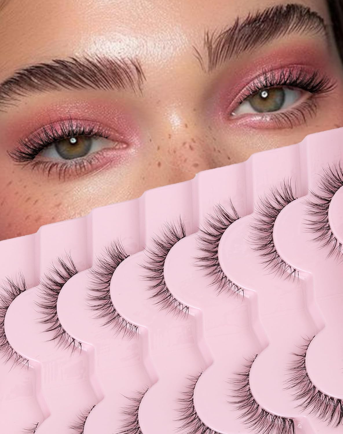 Cat Eye Lashes Natural Strip Lashes That Look Like Extensions Clear Band Lashes Mink Eyelashes Wispy Fox Eye Lashes Packs 7 Pairs