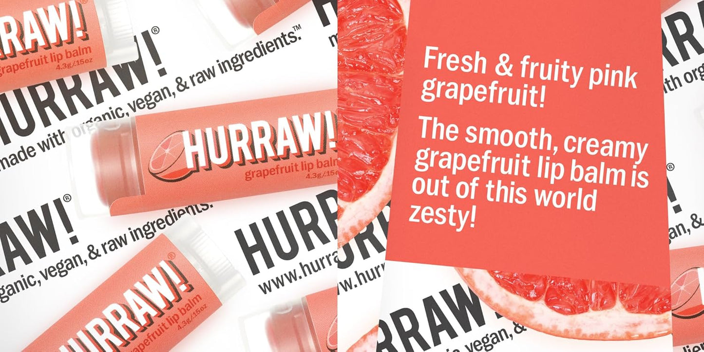 Hurraw! Grapefruit, Mint, Black Cherry Tinted Lip Balms, 3 Pack Bundle: Organic, Certified Vegan, Cruelty and Gluten Free. Non-GMO, 100% Natural. Bee, Shea, Soy & Palm Free. Made in USA