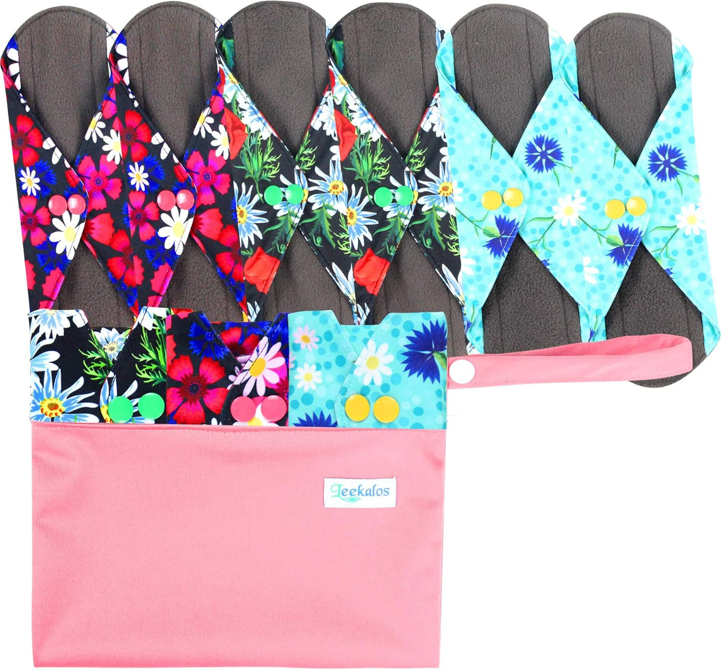 Leekalos Reusable Menstrual Pads - Bamboo Menstrual Cloth Pads | Light Incontinence Pads | Reusable Sanitary Pads - Pack of 6, 1 Cloth Mini Wet Bag