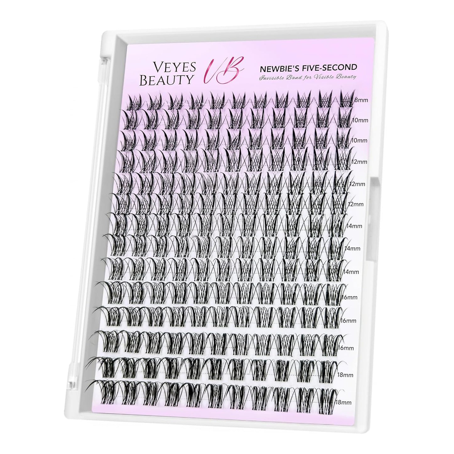 VEYESBEAUTY Lash Clusters Eyelash Extensions Thin & Invisible Band DIY Individual False Eyelashes Newbie's Five-Second Series Wispy Lash Tray for Self-application, Sylph Lashes 8-18mm Mixed Length