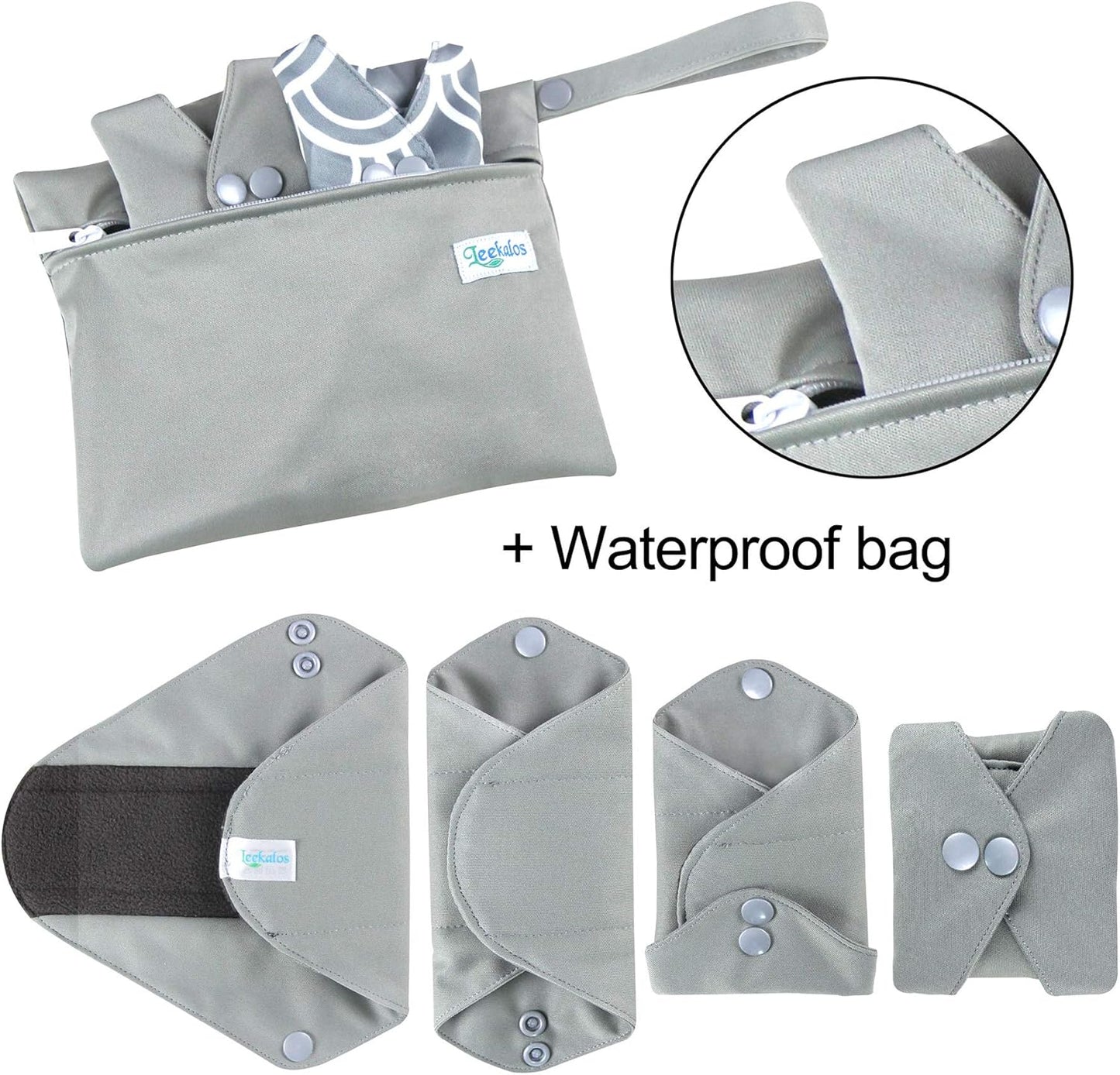 Leekalos Reusable Menstrual Pads - Bamboo Menstrual Cloth Pads | Light Incontinence Pads | Reusable Sanitary Pads - Pack of 6, 1 Cloth Mini Wet Bag