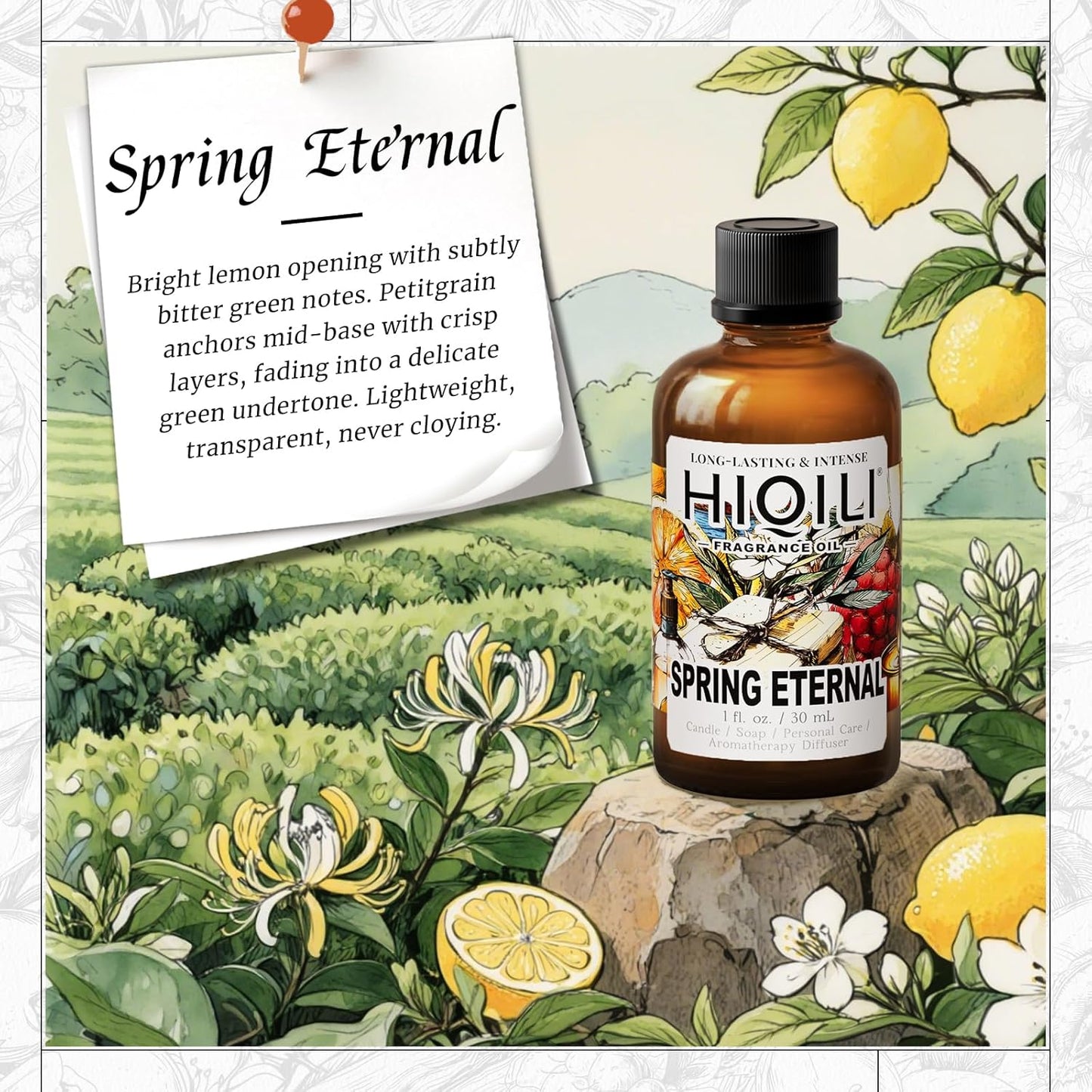 HIQILI Spring Eternal Fragrance Oil for Candle & Soap Making, Inspired by Gtal L.Chevre-feuille, Add to Air Freshener Spray, Essential Oil Diffuser, Honeysuckle - 1 Fl Oz