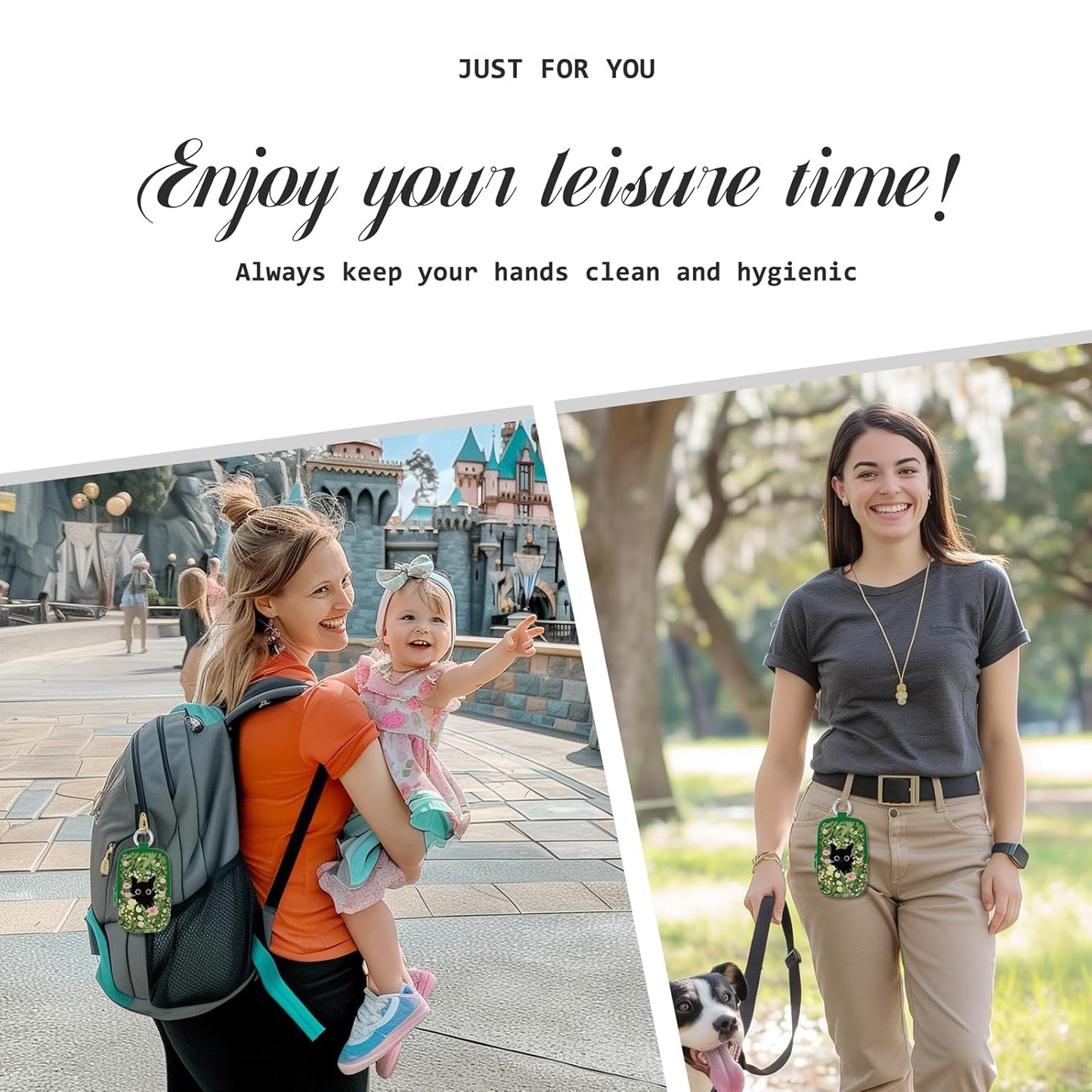 Black Cat Garden Hand Sanitizer Spray Case, Hand Sanitizer Holder Zippered Pouch, Cute Fashion Accessory with Snap Hook for Glow Mist and Power Mist 1FL OZ