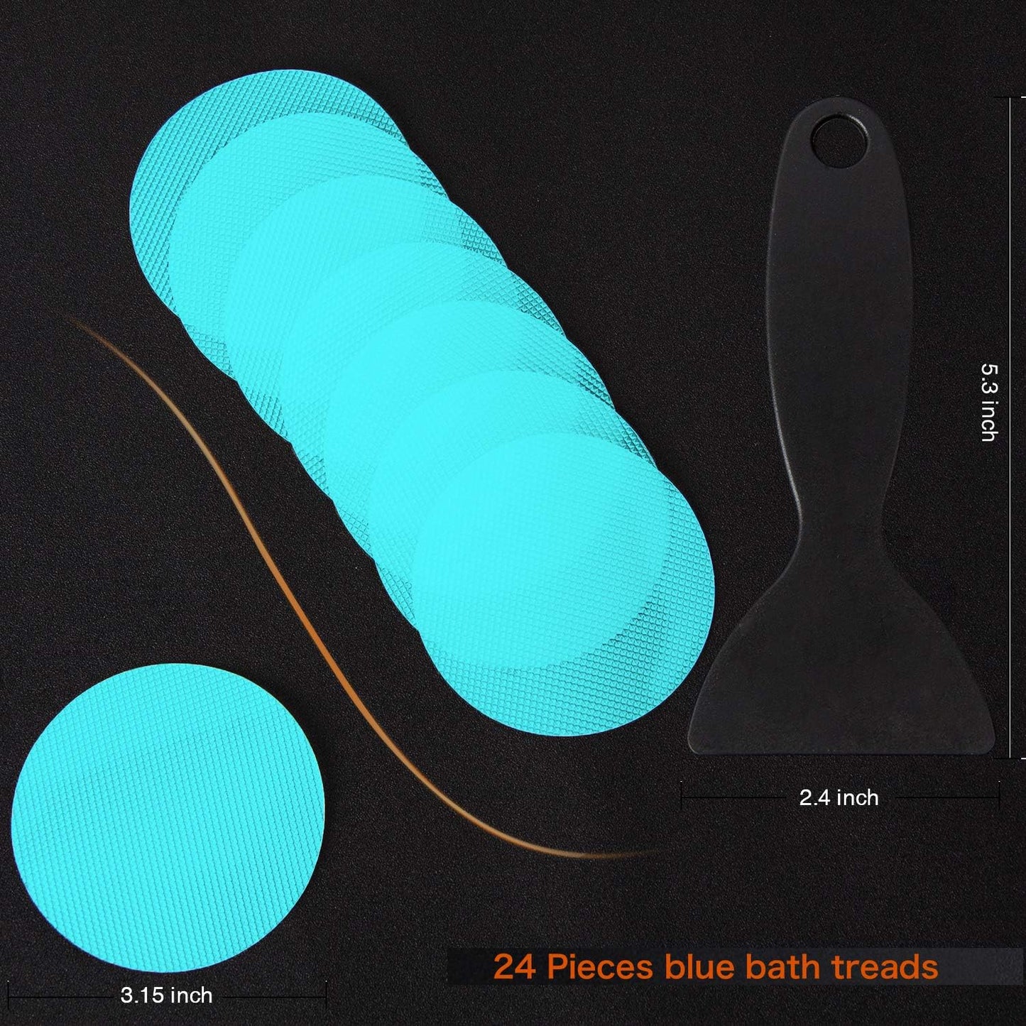 Non-Slip Bathtub Stickers, 24 PCS Safety Bathroom Tubs Showers Treads Adhesive Decals Scraper (Blue)