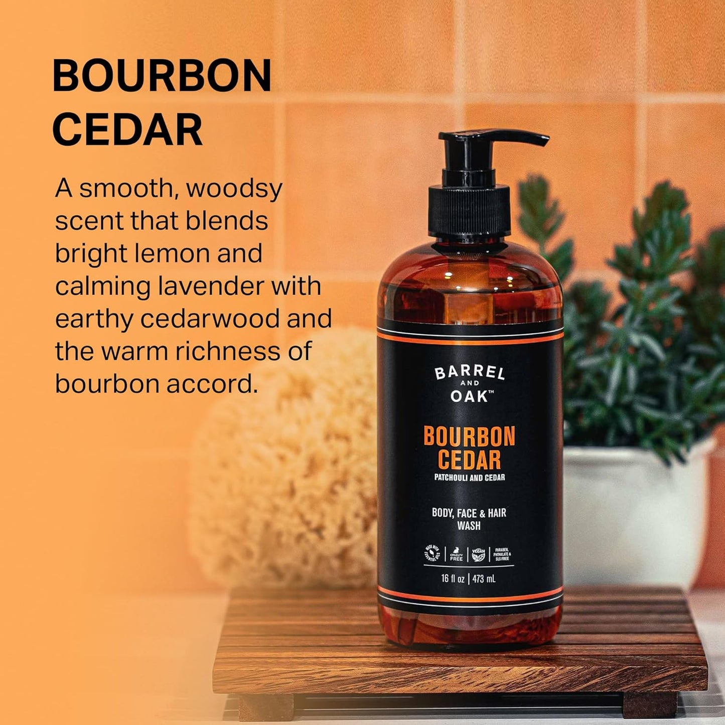 Barrel and Oak - All-In-One Body Wash, Men's Soap for Hair, Face, & Body, Essential Oil-Based Scent, Cedarwood & Bourbon, Vegan (Bourbon Cedar, 16 oz)