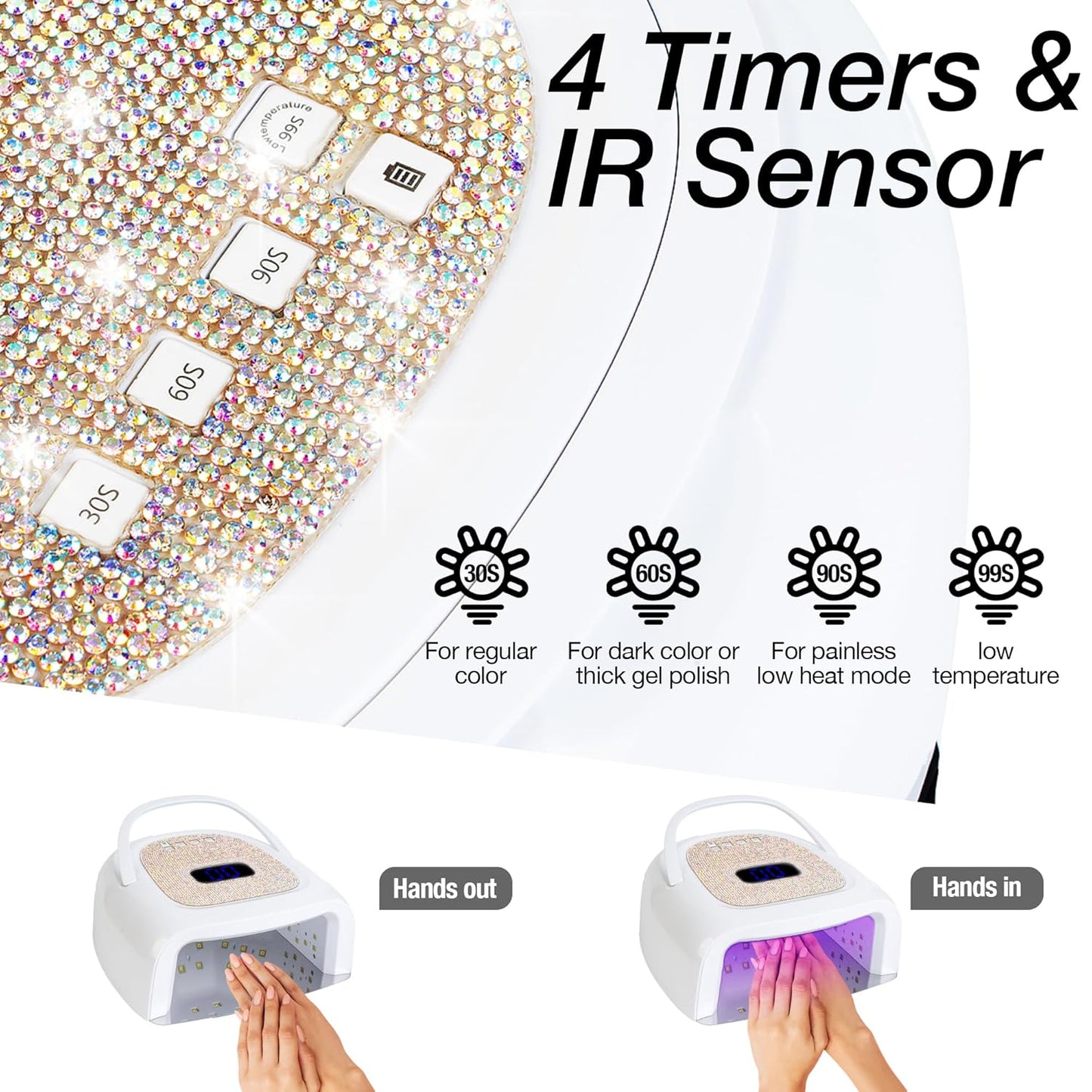 60W Rechargeable UV LED Nail Lamp, Faster Wireless Nail Dryer Gel Polish Light 42 Beads & Portable Handle, Professional Curing Lamp for Fingernail and Toenail (White)