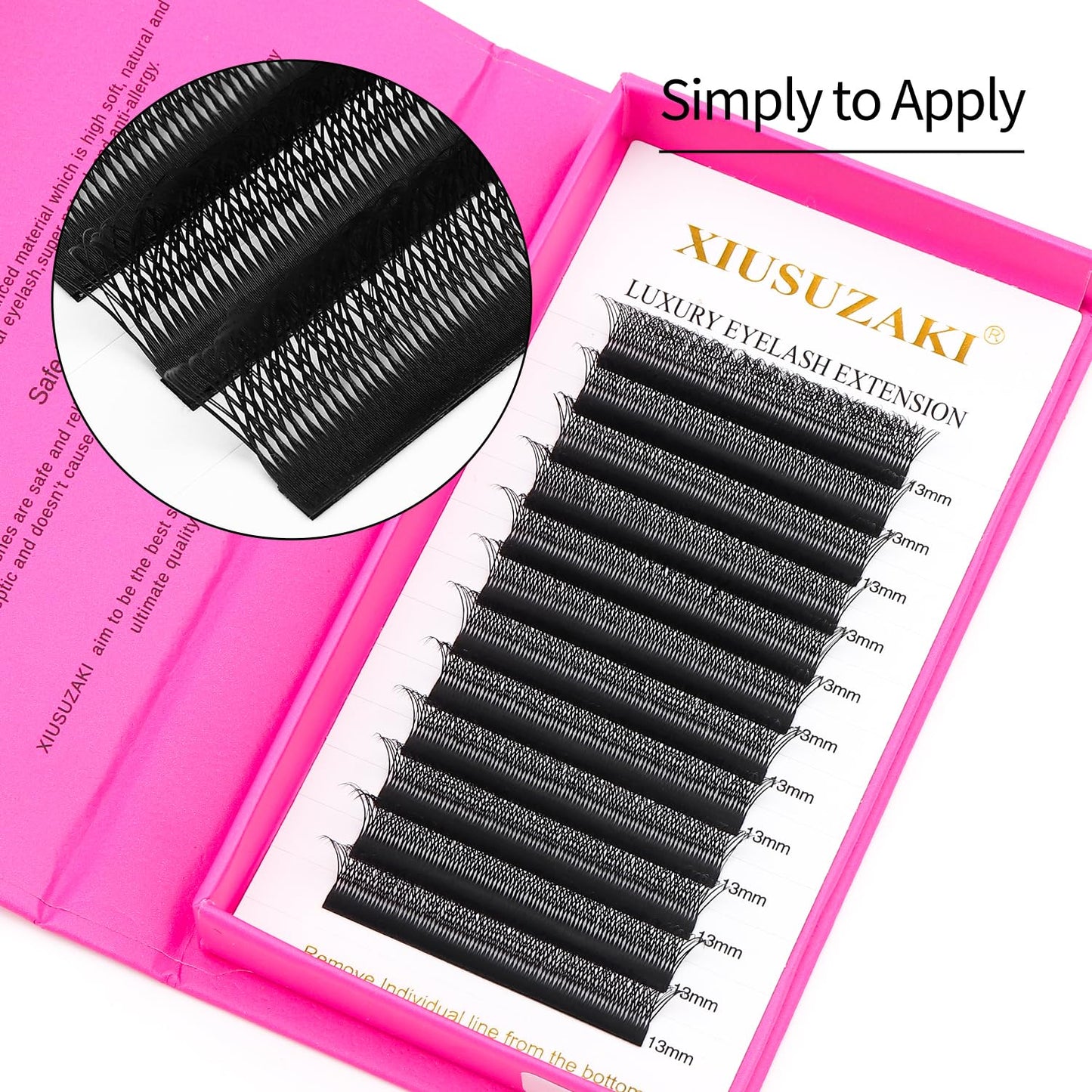 Lash Extensions Double Tips 3D Eyelash Extensions W Shape 0.07mm Thickness C Curl 13mm Premade Fans Easy Fan Volume Matte Black Crisscross Eyelashes(W-3D-Double Tips-0.07-C,13mm)
