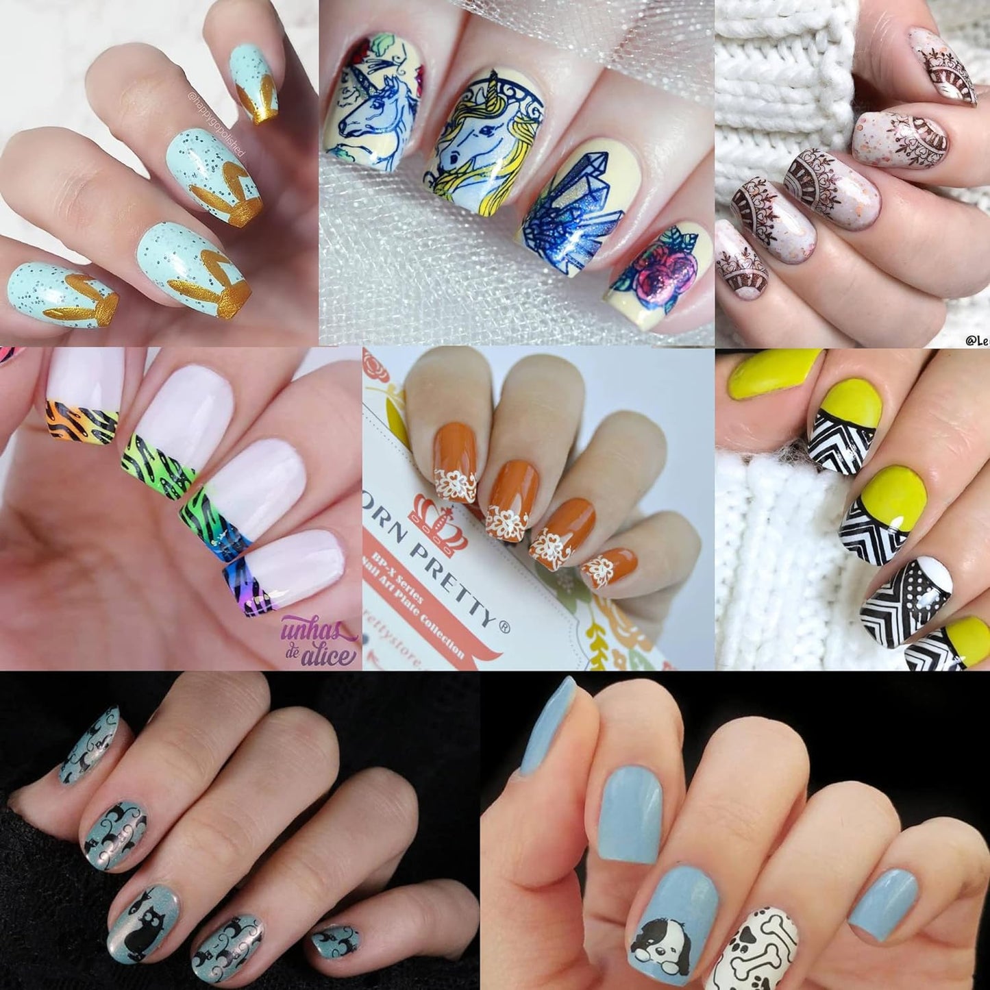 BORN PRETTY Nail Art Stamping Plates Set, Food, Bunnies, Flowers, Lace, Tropical, French Tip Themes Manicuring DIY Nail Templates Plates Print Tool Set