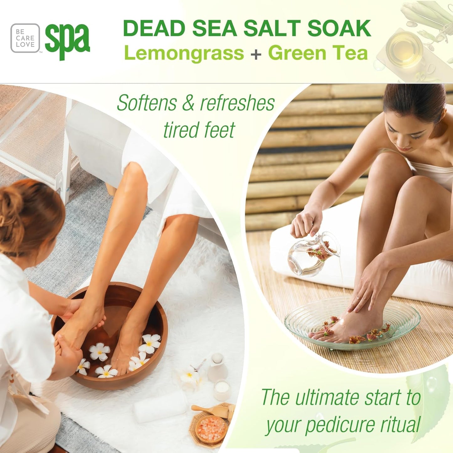 BCL SPA Dead Sea Salt Soak - Bath Salt with Organic Lemongrass + Green Tea, Shae Butter, Arnica, Aloe Vera Juice, Chamomile, Argan Oil & Jojoba Oil - Skin Exfoliator - Home/Professional Use 16 fl oz