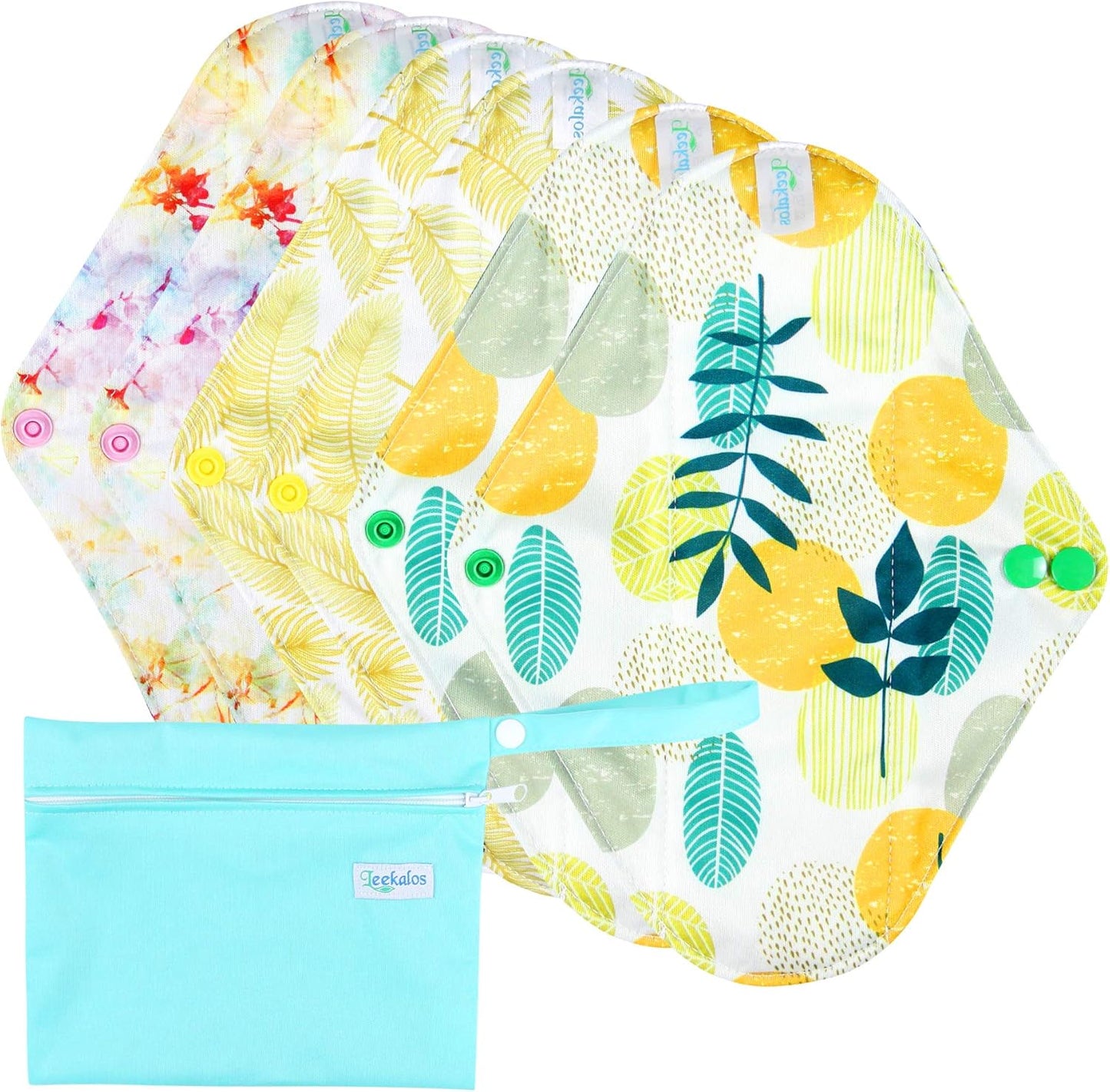 Leekalos Reusable Cloth Mini Wet Bags - Bamboo Reusable Sanitary Pads | Light Incontinence Pads - Pack of 6