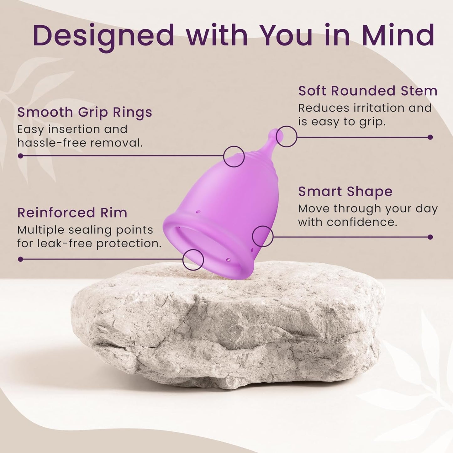 EcoBlossom Reusable Menstrual Cup and Case - The Most Reliable Medical Grade Silicone Period Cups - Comfortably use for 12 Hours (Small/Large (Pack of 2), Round Stem & Case)