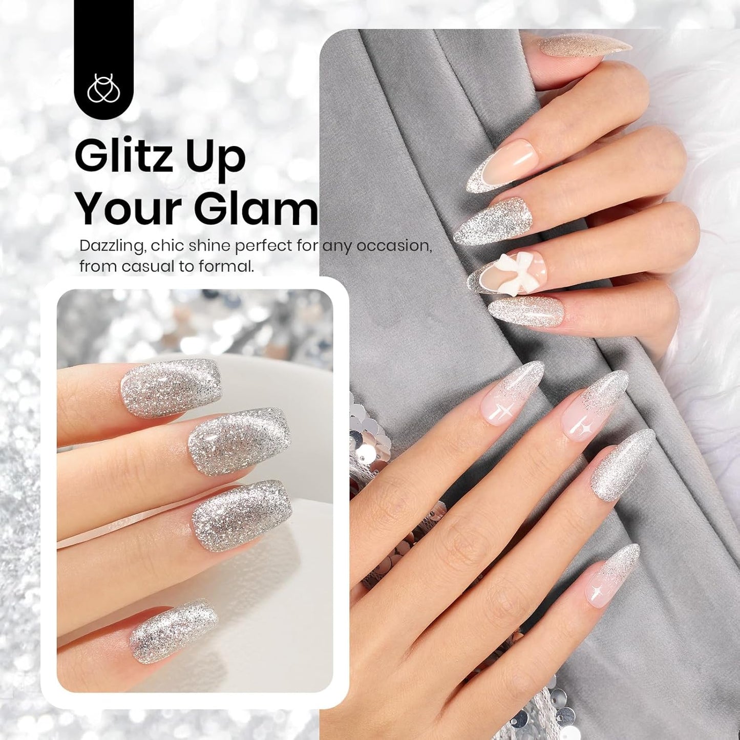 Beetles Sliver Cat Eye Gel Nail Polish - 15ML Glitter Cat Eye Magnetic Holographic Fall Gel Polish Soak Off UV Salon DIY French Nail Art Gift for Women