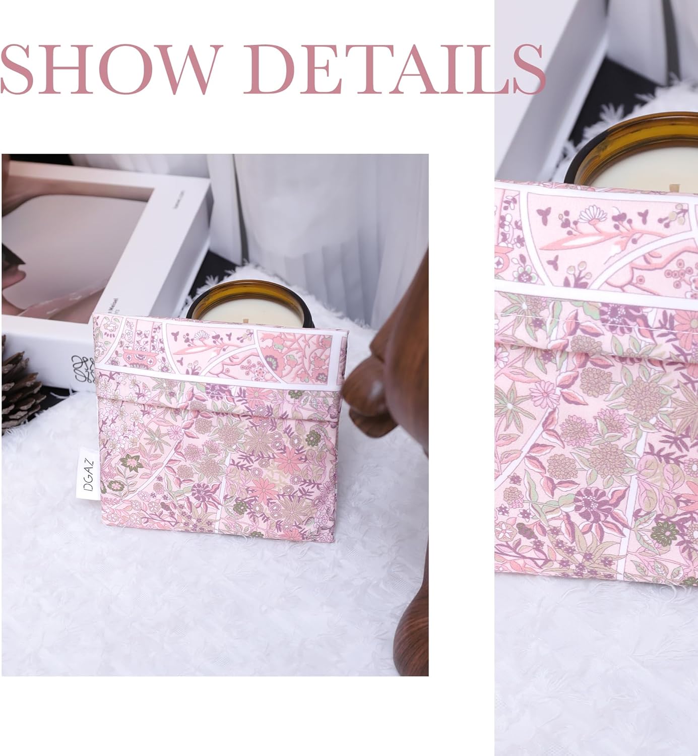 DGAZ Sanitary Napkin Storage Bag, Period Bag for Teen Aged Girls, Portable Period Bag for Panty Liners/Menstrual Cup/Small Tampons，Mini Makeup Bag for Purse(Peach Blossoms)