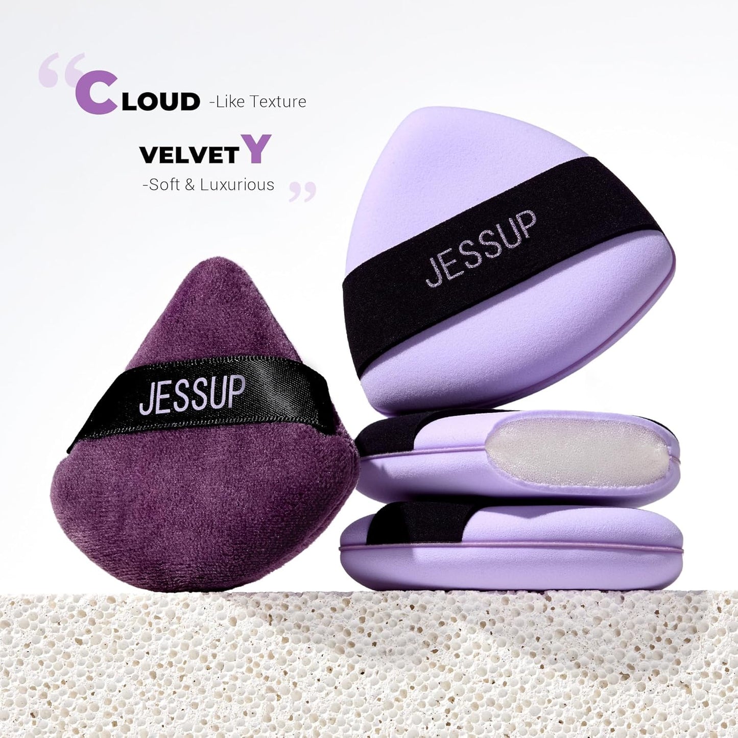 Jessup Powder Puff, 2pcs Triangle Powder Puff Soft for Foundation Setting and Baking, Reusable, Washable, Purple SP018