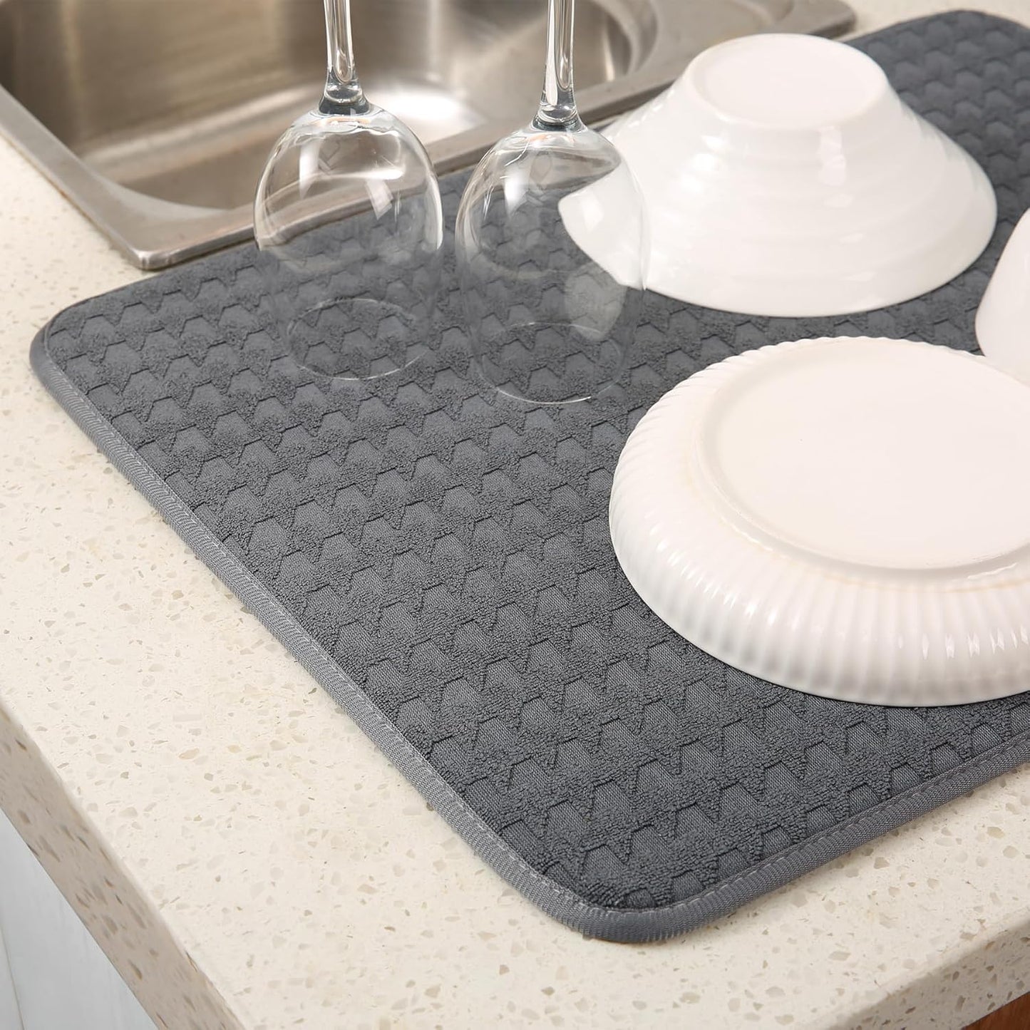 2 Pack Microfiber Dish Drying Mat for Kitchen Counter,Ultra Absorbent Dish Drainer Mat ,Dish Drying Pad , Dish Rack Mat 20×15 Inch (Dark Gray)