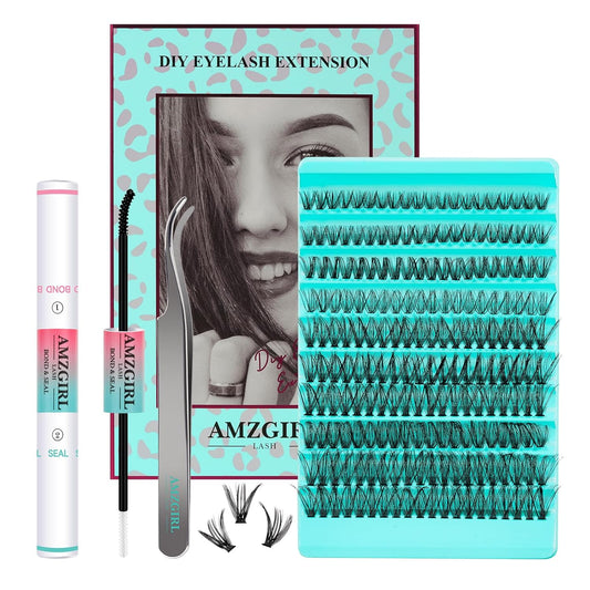 Lash Clusters Kit 200PCS 40D Eyelash Extension Kit D Curl Wispy Eyelash Clusters DIY Natural Individual Lashes Kits Lashes Extensions Kit with Lash Bond and Remover Eyelash Tweezer at Home（White Bond）