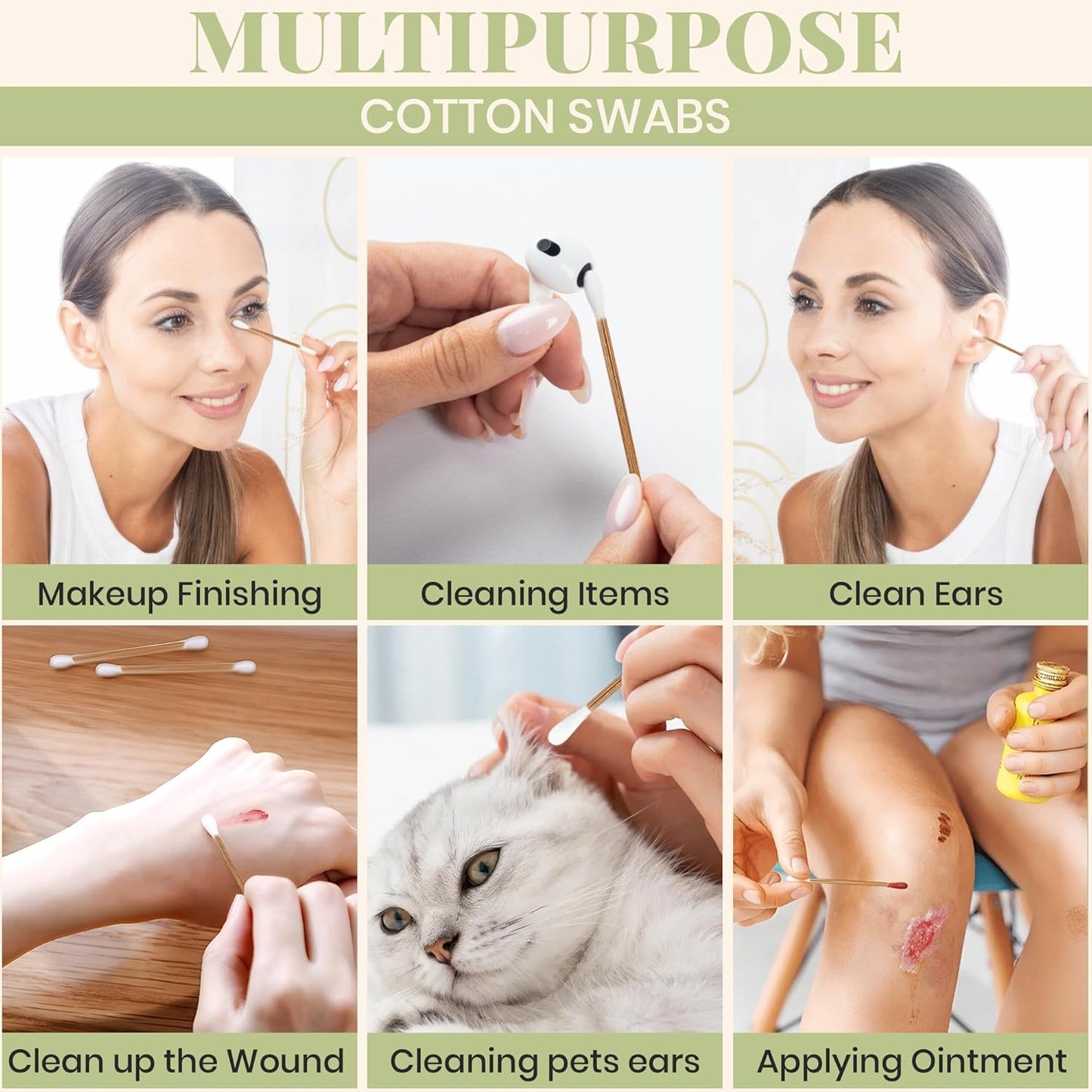 Bamboo Cotton Swabs 500 Pack - Natural Swabs for Ears, Makeup & Cleaning - Carbonized Bamboo Sticks with Soft Buds - Travel Size Q Gentle Tips - Precision Ear Cleaner Swabs