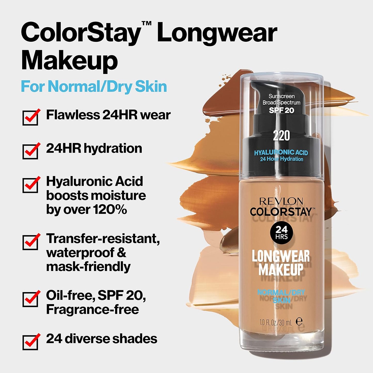 Revlon Liquid Foundation, ColorStay Face Makeup for Normal & Dry Skin, SPF 20, Longwear Medium-Full Coverage with Natural Finish, Oil Free, 330 Natural Tan, 1 Fl Oz