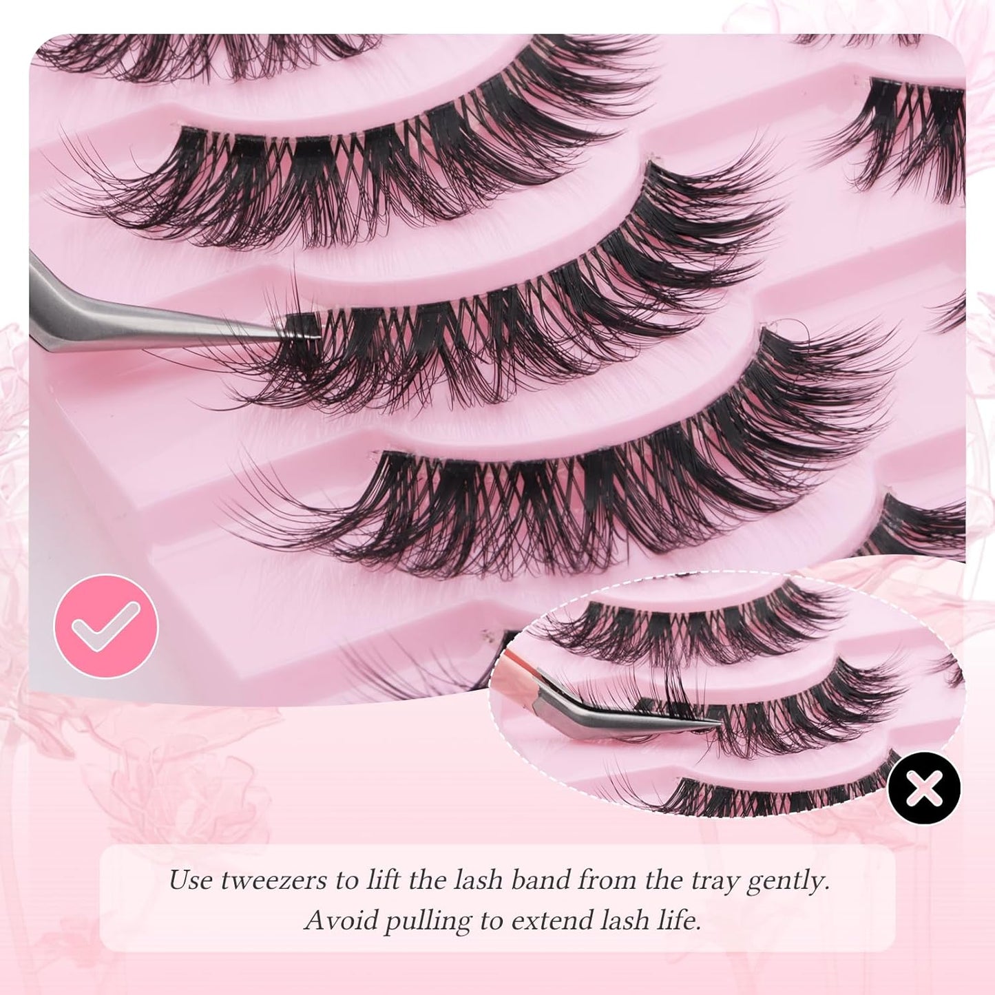 False Eyelashes Natural Look Black Cat Eye Lashes Comfortable Fake Lashes with Thin Band Wear, Pack 5 Pairs, LZEZ5 FADLASH