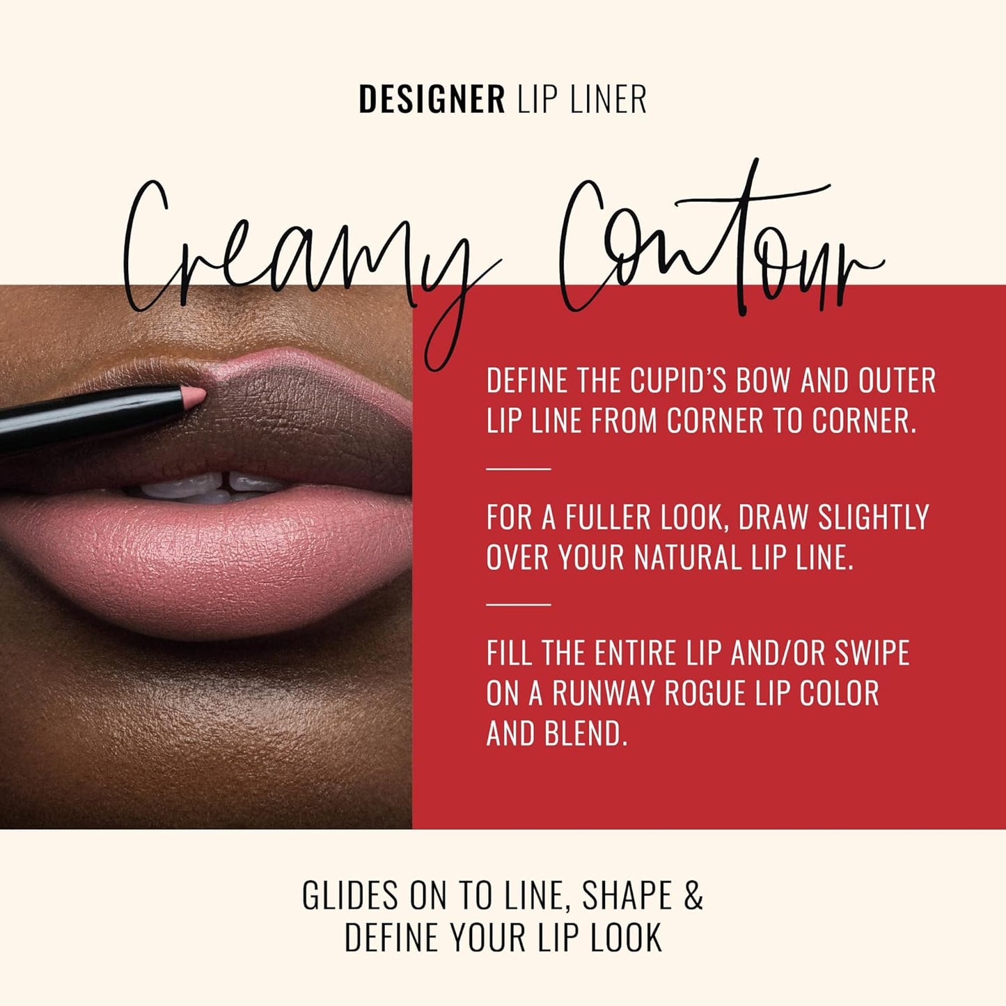 Runway Rogue Designer Liner Lip Pencil, Matte Cool Berry-Rose Lip Liner Pencil and Lip Liner Sharpener, ‘Camera Ready’