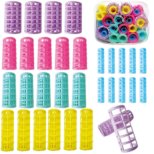 30Pcs Plastic Hair Curlers Snap on Rollers, Self Grip No Heat Curlers Set - Plastic Rollers for Short Hair, Curlers for Fine Thin Hair Curling Rods DIY Hair Styling and Salon Use(5 Sizes)