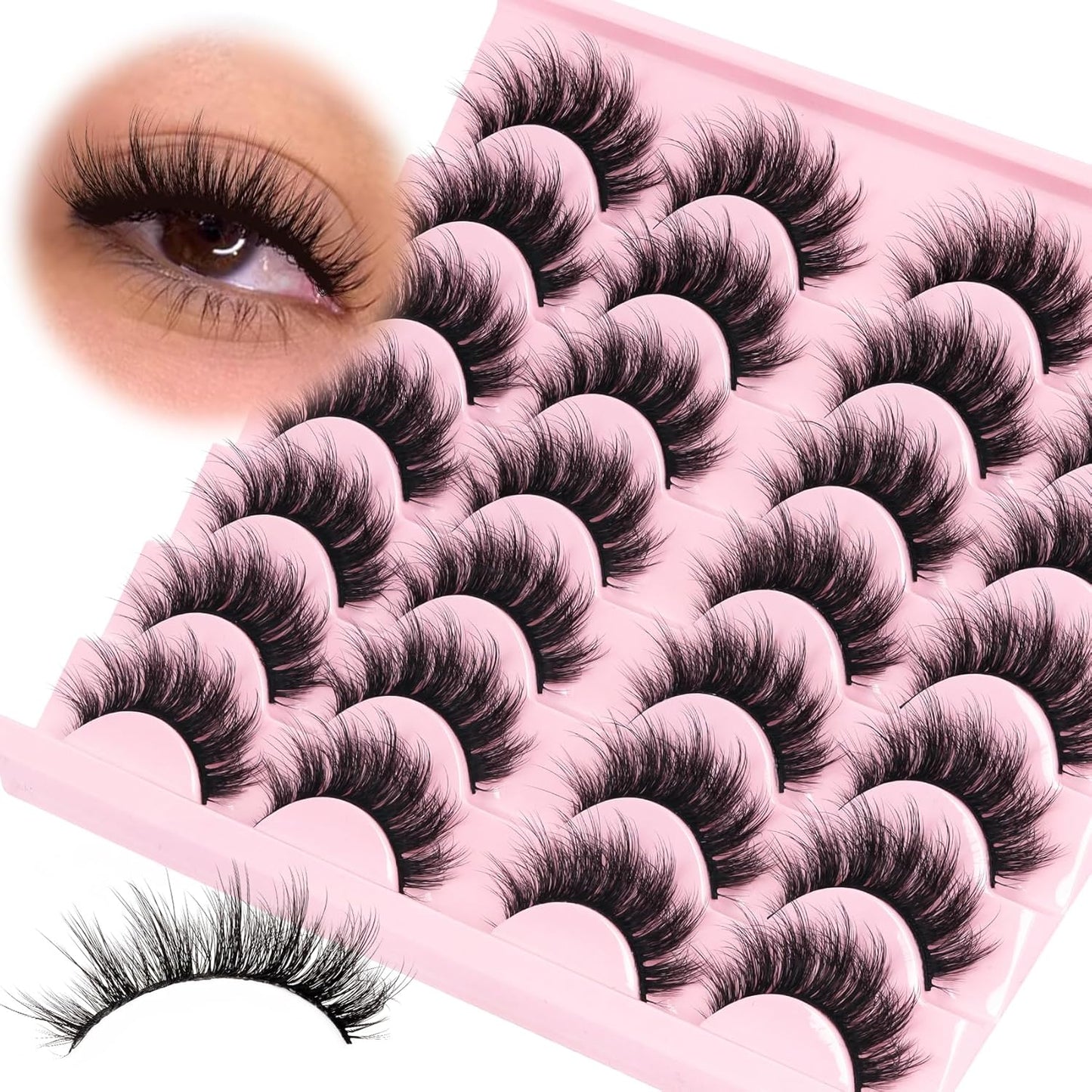 Losha Lashes Fluffy False Eyelashes 5D Volume Eye Lashes 14 Pairs Vegan Fake Eyelashes Soft Faux Mink Lashes Pack (Thrives Only)