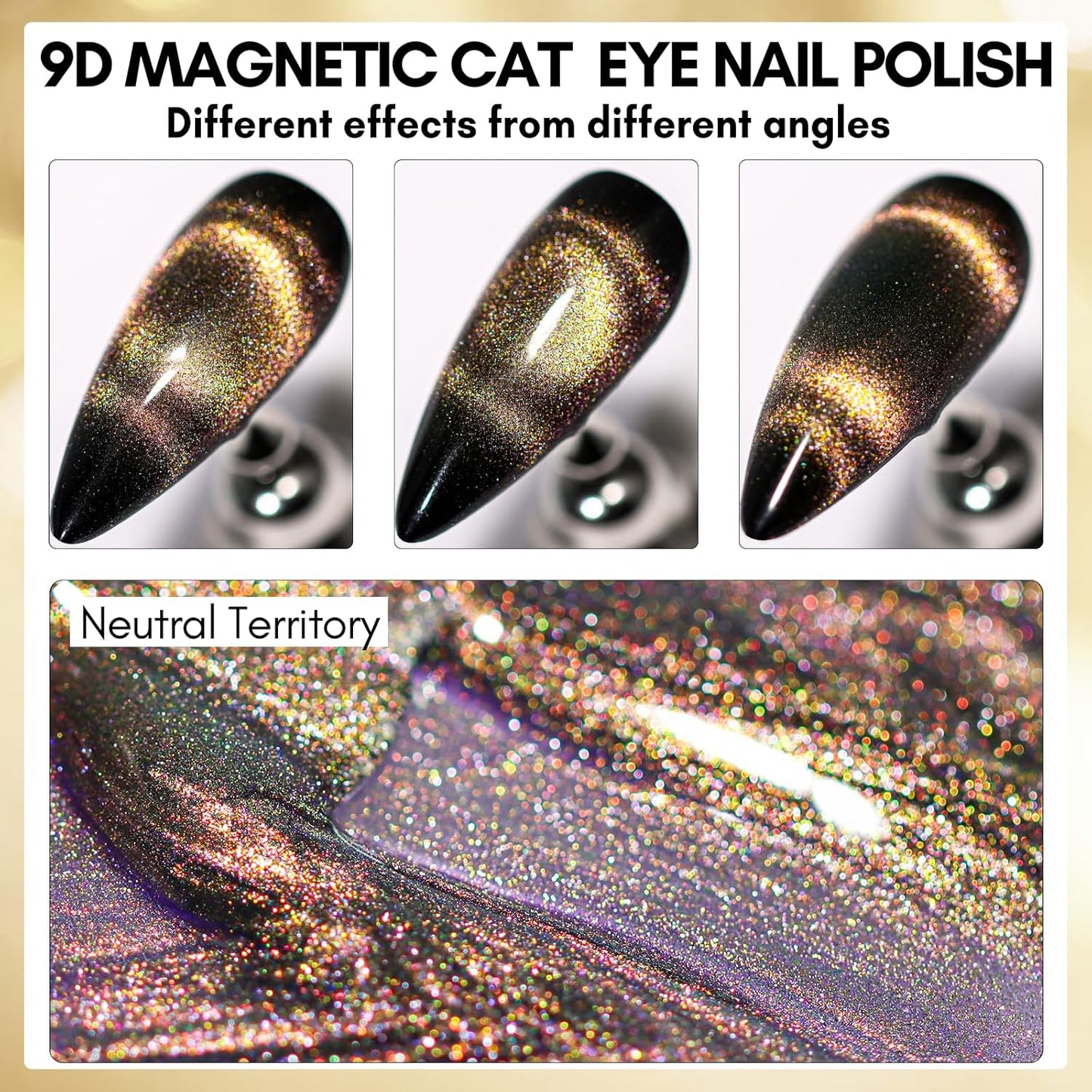 Makartt Cat Eye Gel Nail Polish: Black Hole Holographic Sparkly Gels with Magnet Stick, UV LED Soak Off Gel Polish for Nail Art Designs, Neutral Territory