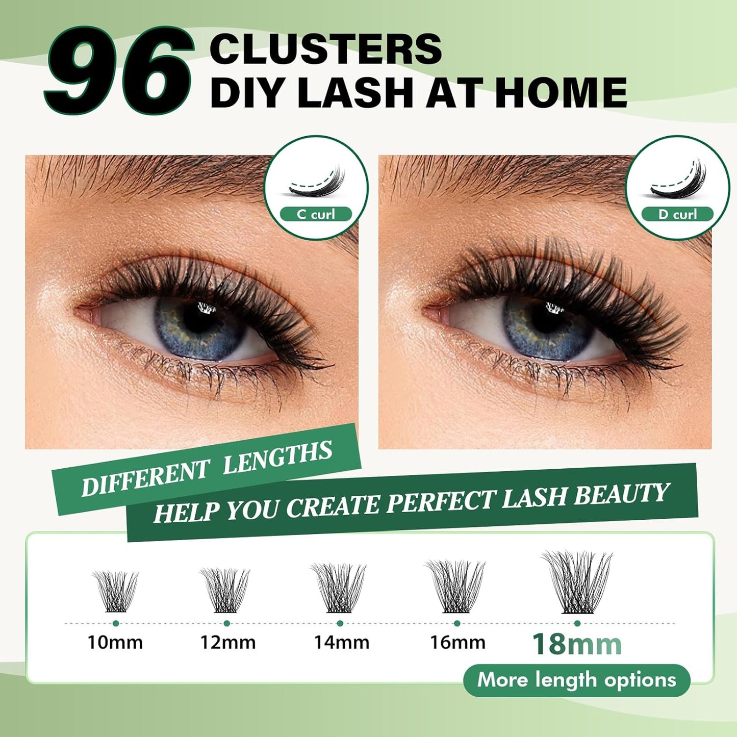 Lash Clusters 96pcs Eyelash Clusters D Curl 14mm Cluster Lashes KEYYOU Volume Wispy Lash Extension Soft&Comfortable Easy DIY at Home(Y23,D-14mm)