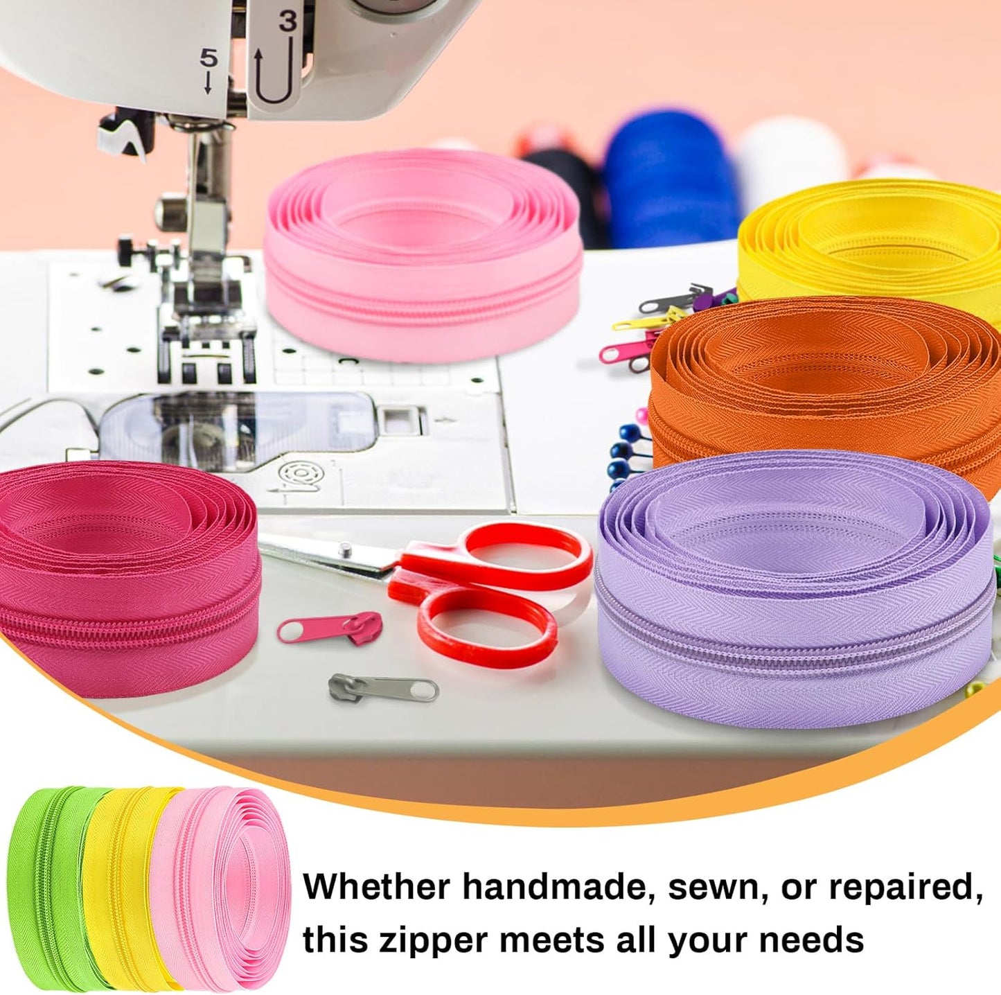 DOITEM 44.4 Yards/ 40 m 20 Pieces Assorted Colors #5 Nylon Coil Zippers, Sewing Zippers Endless Zips with 80 Pieces Zipper Sliders Zip Heads for DIY Sewing Tailor Craft Supplies