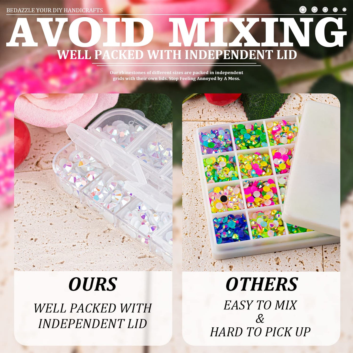 7000PCS Resin Rhinestones with Tweezers for Crafting, 2/3/4/5/6mm Flatback Jelly Rhinestones, 4 Box White AB Non Hotfix Crystal Gems for DIY Crafts Mugs Tumblers Clothes Makeup Nail