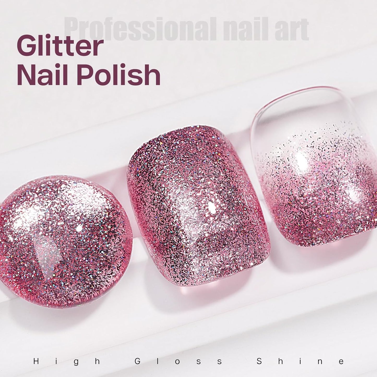 MIZHSE Quick Dry Glitter Pink Nail Polish, Shimmery Nail Polish Air Fast Drying, 15ml High Glossy Sparkly Shiny Nail Lacquer Nail Art Salon Manicure Home