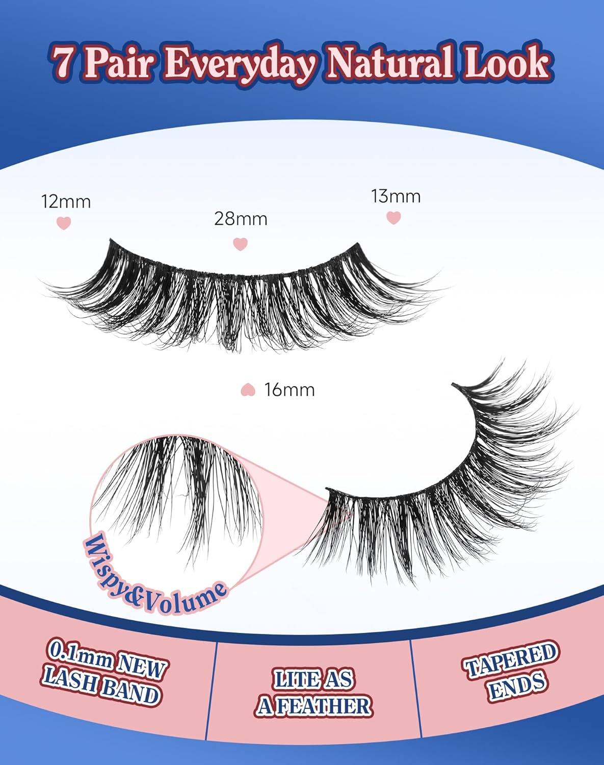 Lashes Natural Look Wispy Spiky Eyelashes Everyday False Lash Soft Strip Eyelashes Fluffy 7 Pairs D78