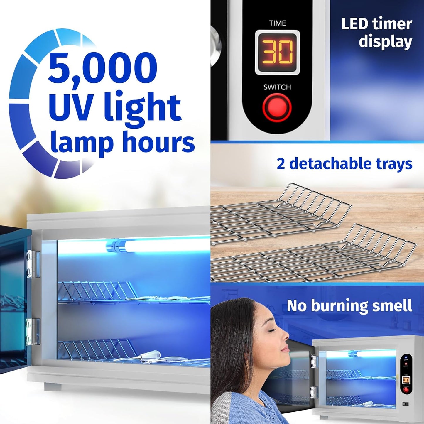JJ CARE UV Sterilizer 8 Liter Capacity, UV Light 99% Sterilization Killing Efficiency, LED Timer UV Sterilizer Cabinet for Salon, Spa, Office and At Home Use, Professional Tabletop UV Sterilizer,