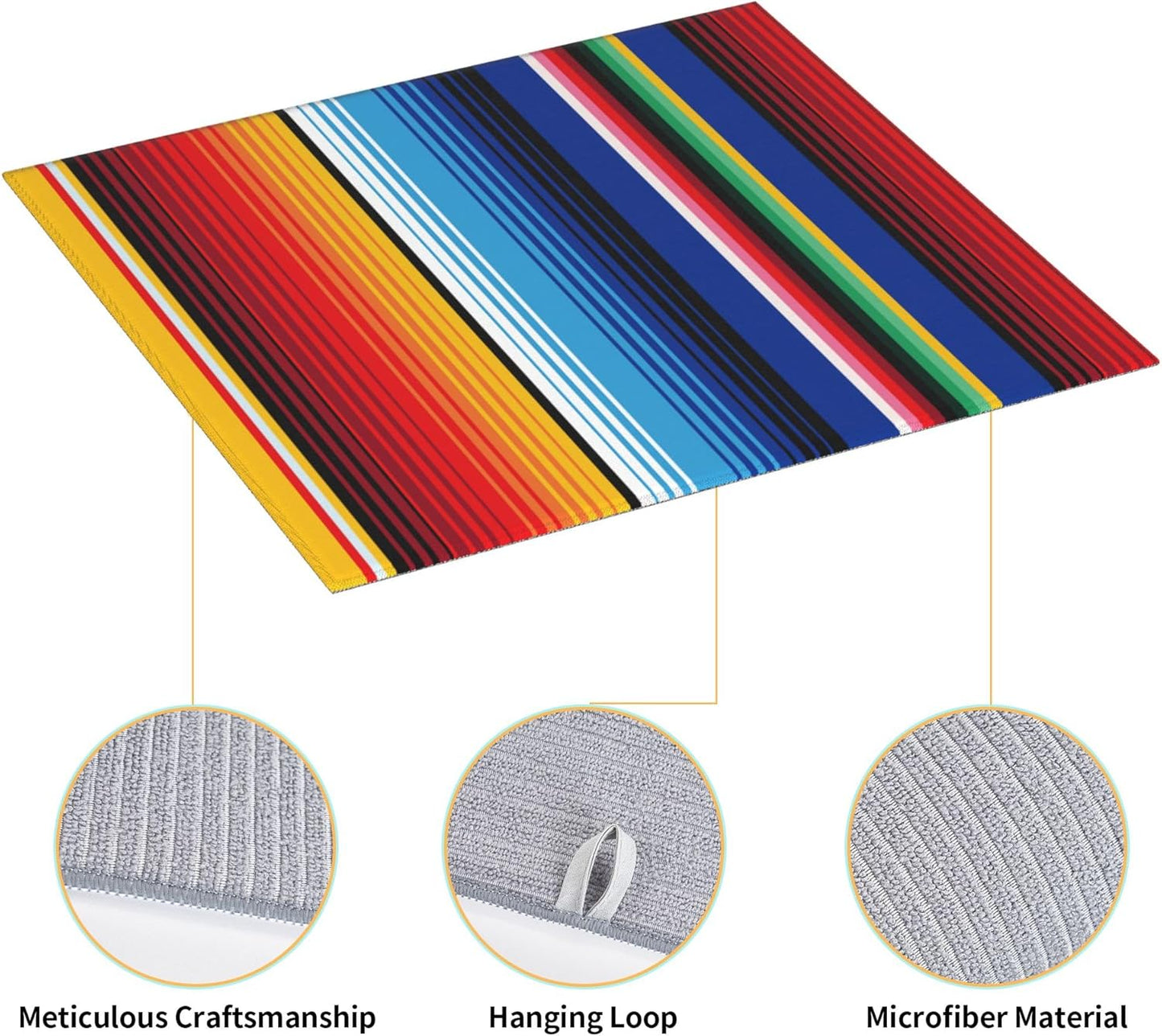 Rainbow Colorful Stripe Kitchen Drying Mat Mexican Microfiber Dish Drainer Mat for Kitchen Counter Absorbent Reusable Washable 16x18 Inch