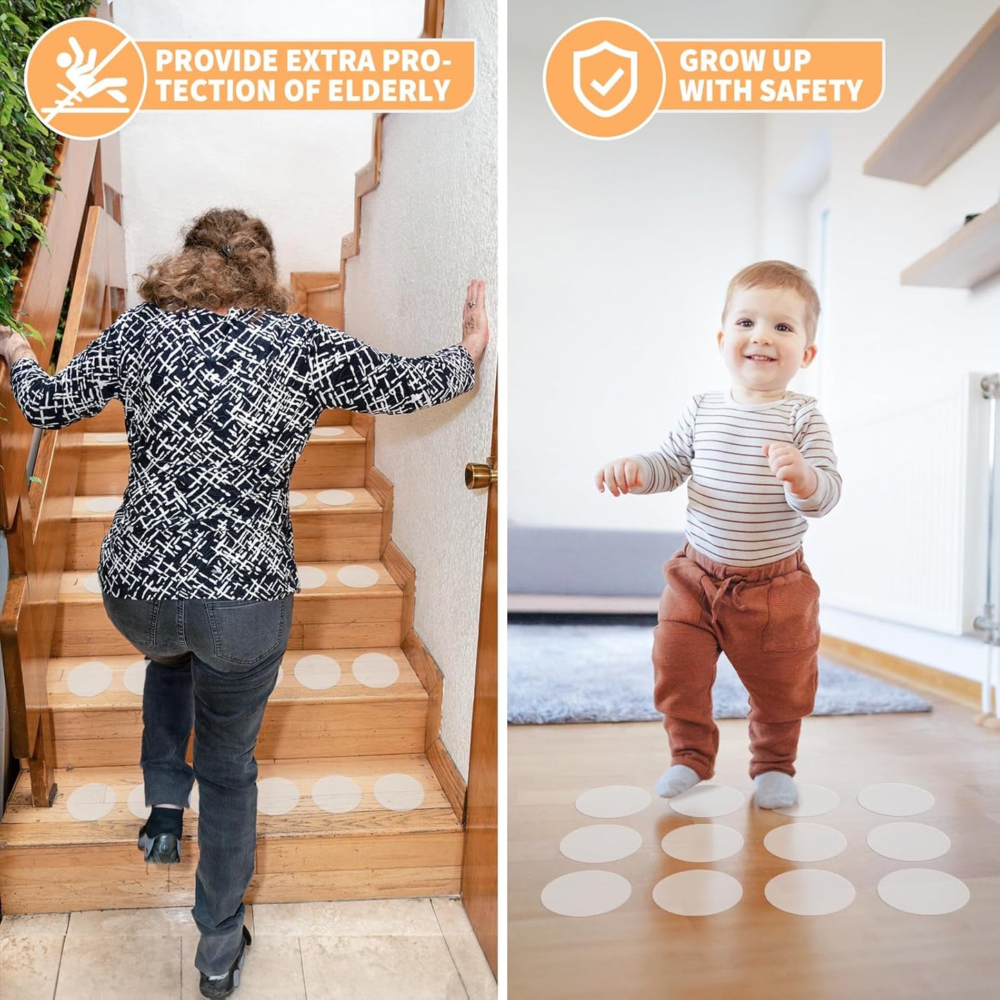 Non Slip Bathtub Stickers, 24 PCS Shower Stickers for Safety Bathroom Tubs, Bathtub Non Slip Stickers and Adhesive Decals Scraper for Bath Tub, Shower Floor, Stairs, Ladders(Round Shape, Clear)