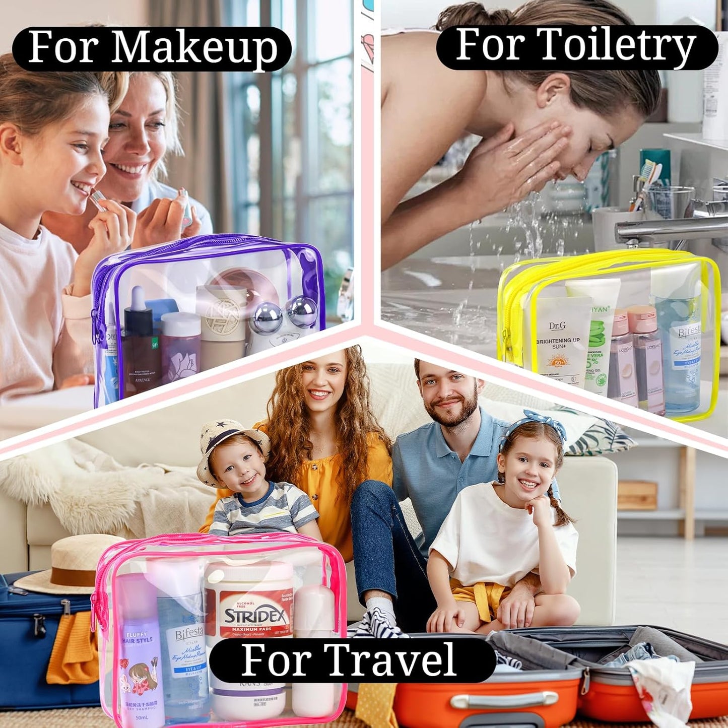 6 Pieces Clear Makeup Bags Bulk TSA Approved Toiletry Bag for Travel PVC Waterproof Clear Cosmetic Pouch with Zipper for Men and Women Carry-on Travel Essentials