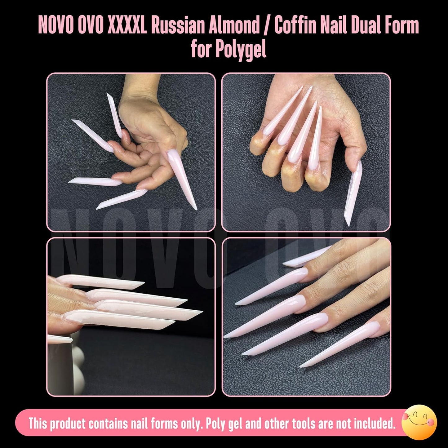 XXL XXXL Russian Almond/Coffin Nail Dual Forms for PolyGel Extension, NOT NAIL TIPS, Suitable for Harder/Builder/Poly Gel, Reusable Soft Gel Full Cover Molds 70 Pcs x 14 sizes