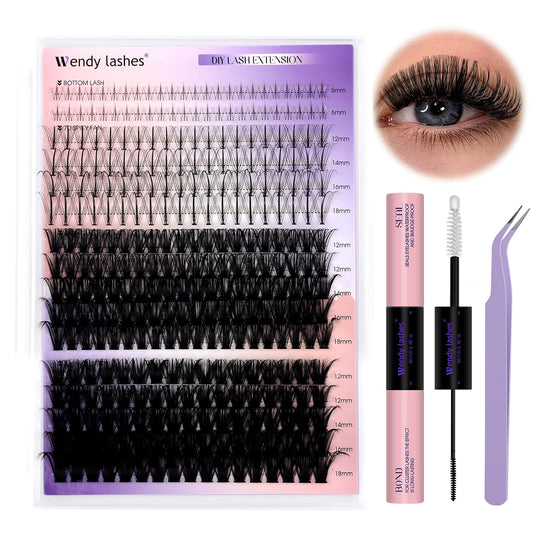 DIY Natural Lash Clusters Kit,Individual False Eyelashes Wispy Cluster Eyelash Extensions 12-18mm Mixed D/3D Curl Eyelash Clusters Kit with Lash Bond and Seal,Lash Tweezers for Self Use(D-60/80D Kit)