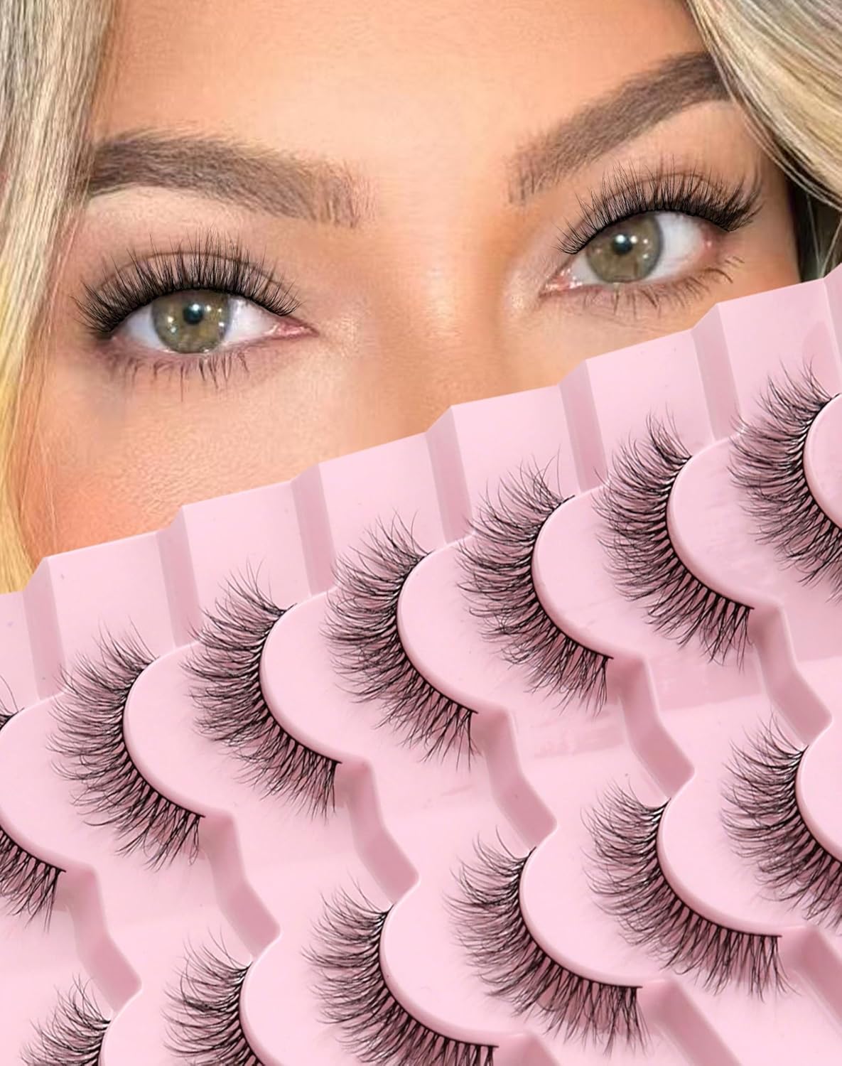 Natural Lashes Wispy False Eyelashes Natural Fake Lashes Fluffy Mink Lashes Short Strip Lashes Pack 7 Pairs